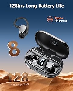 Wireless Earbuds, 128Hrs Bluetooth 5.3 Headphones Sport, Bluetooth Earbuds with ENC Noise Canceling Mic, Bass Stereo Wireless Earphones, IP7 Waterproof Over Ear Buds with Earhooks for Fitness/Running