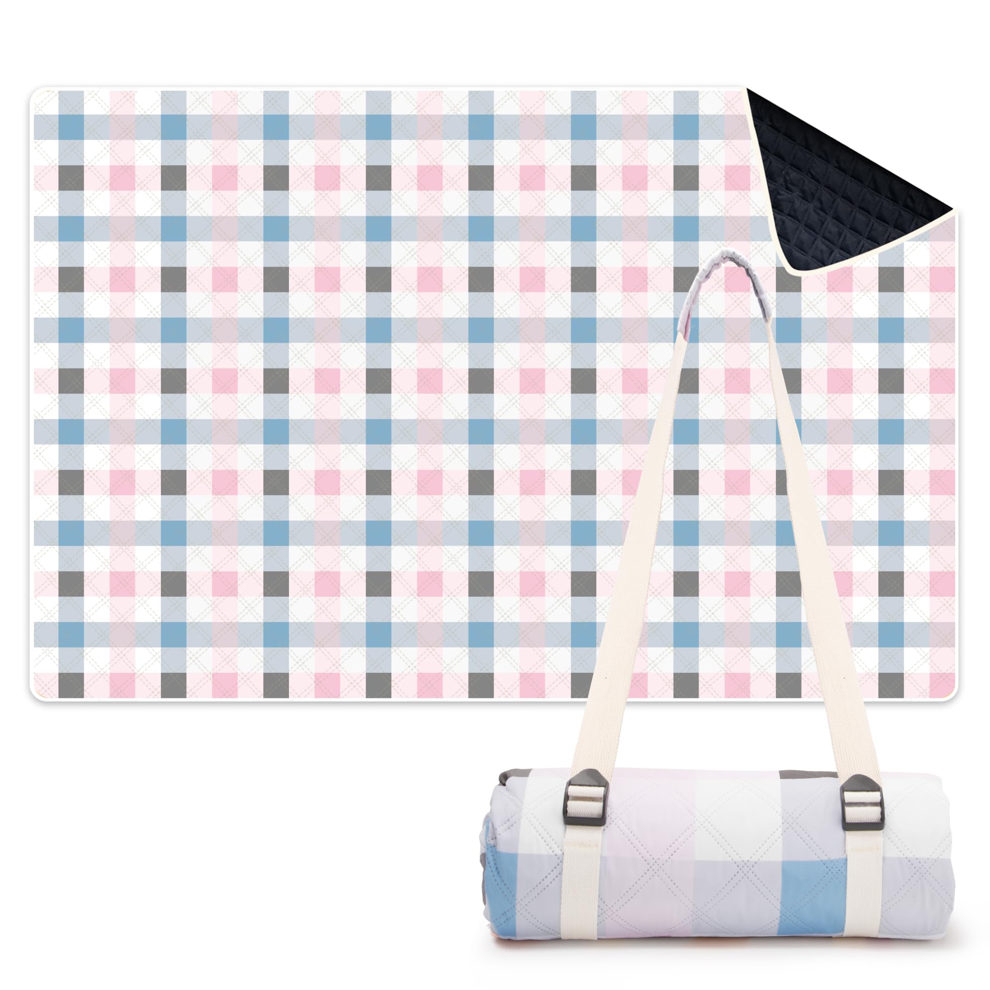 LARUTAN picnic blankets picnic outdoor rug camping rug tent rug 200x300cm Waterproof 3-Layer Padded Blanket, Machine Washable, Shoulder Strap Carry for Garden Parties, Park Picnics & Camping Cambridge