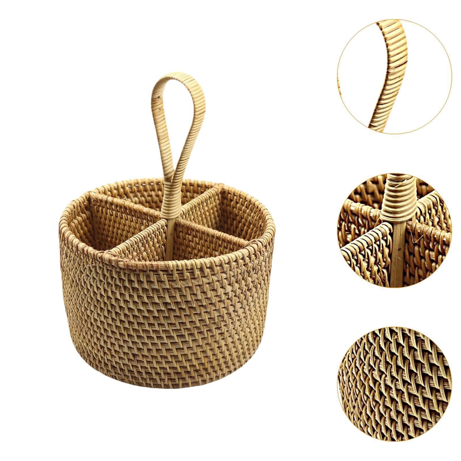 perfk Utensilhalter Flätselware Organizer Korb handgefertigt gewebte Besteck Lagerhalter zum Kochen von Picknick Esstisch Restaurant, Runden