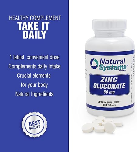 Miniatura 5 de Natural Systems Zinc Gluconate 50 mg - Apoya tu sistema inmunológico - Ayuda a la fuerza ósea y muscular - Minerales elementales para tu dieta -