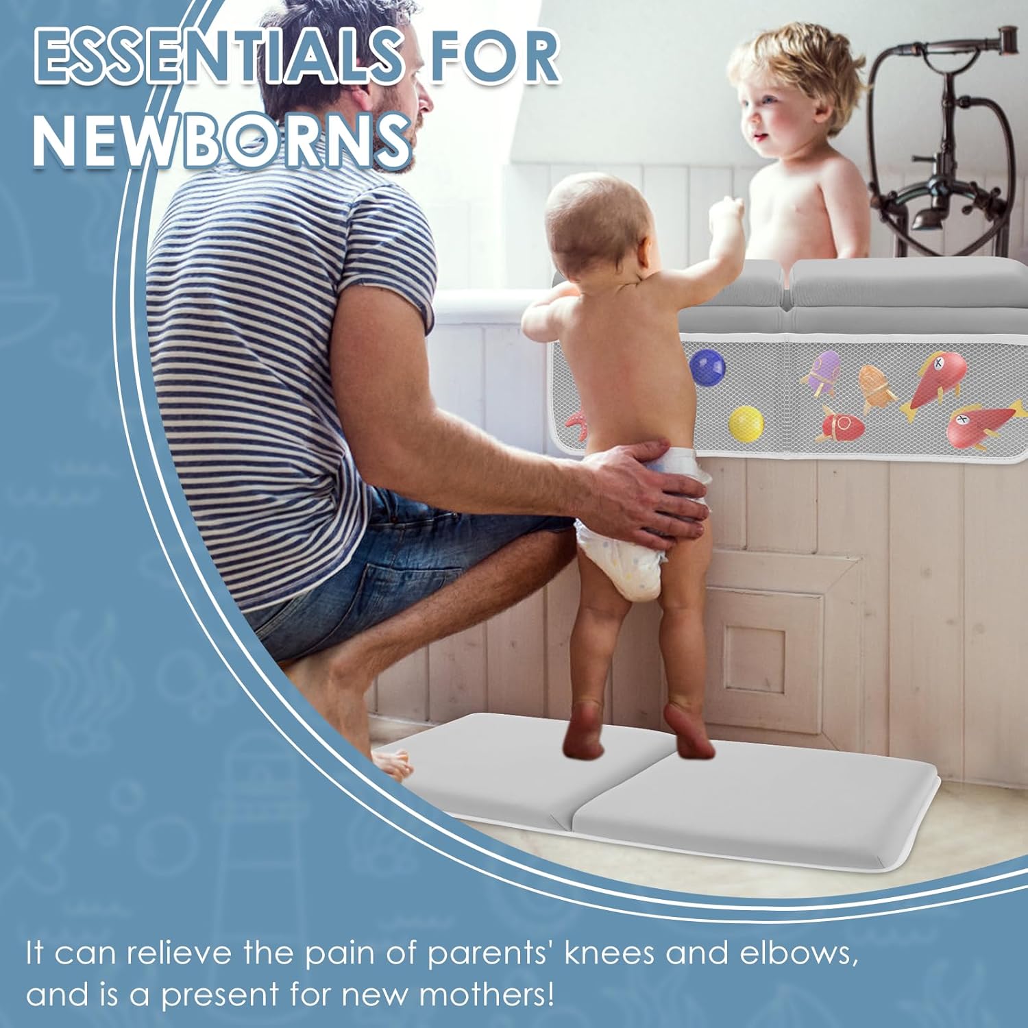 Comfortable Bath Kneeler Set Foldable Non Slip Bath Elbow Rest Pad with Toys Organizer for Baby Bathing Time