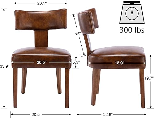 Miniatura 6 de VESCASA Sillas de comedor tapizadas con patas de madera, sillas de comedor acolchadas de piel sintética moderna de mediados de siglo con respaldo