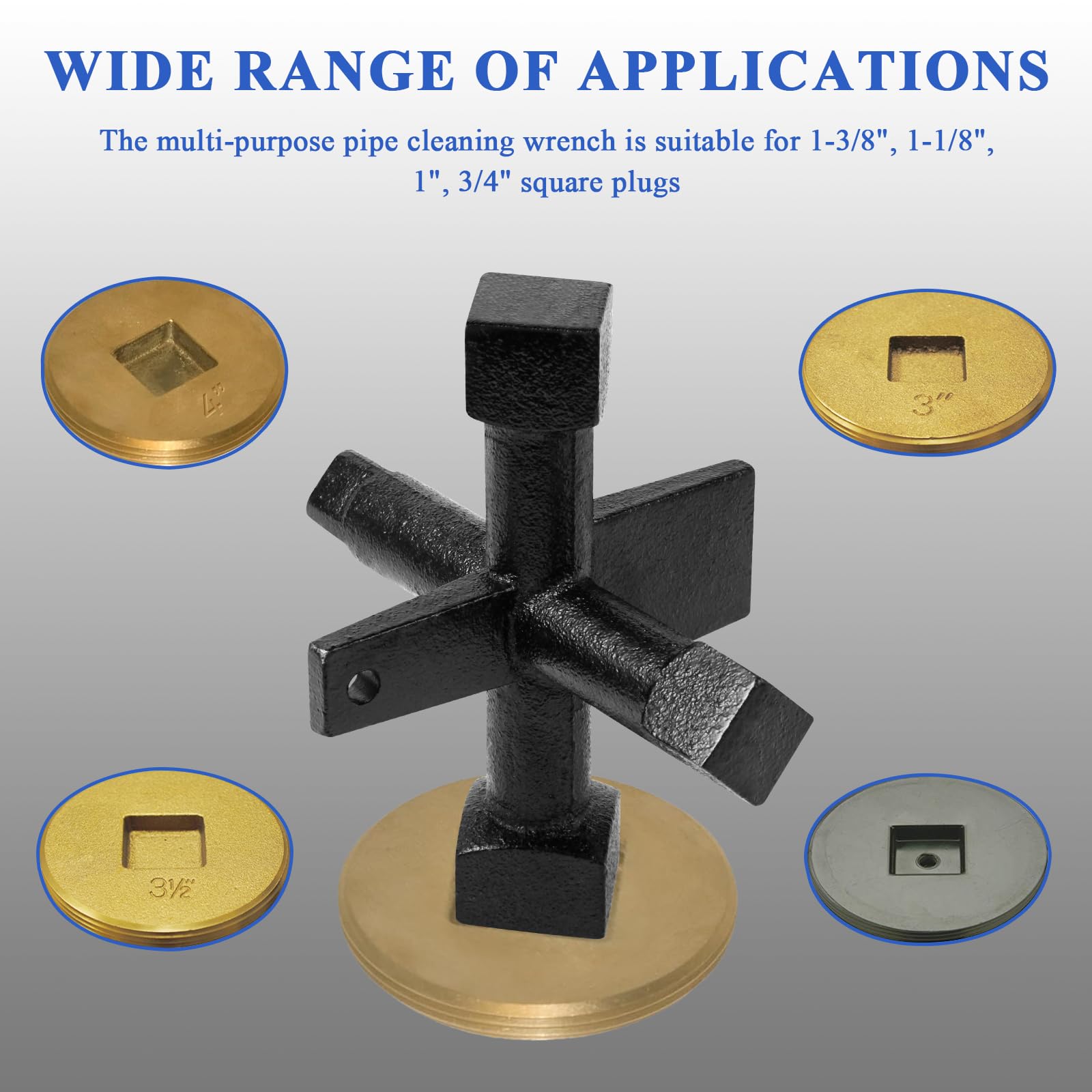 Llave de enchufe de limpieza de 6 lados para llave de fontanería Pasco J40042 para instalar o quitar tapones avellanados, trampas de tambor y limpiezas roscadas