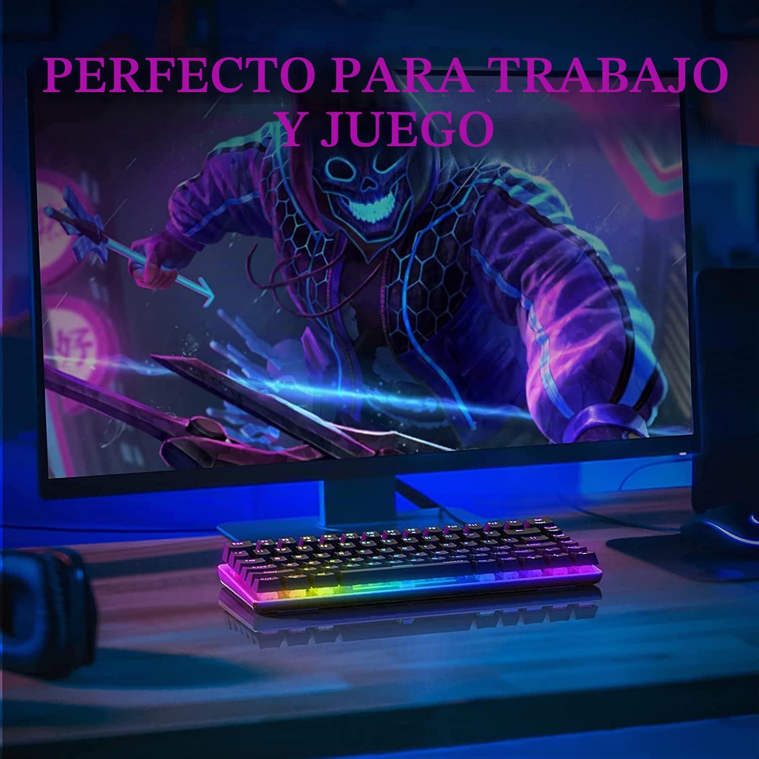 AK33 80% Teclado Mecánico para Juegos Mechanical Game Interruptor Azul 19 RGB Chroma LED Retroiluminación USB-C Cable 82 Teclas Anti-Ghosting QWERTY Panel de Metal para PC Mac y Portátil-Negro