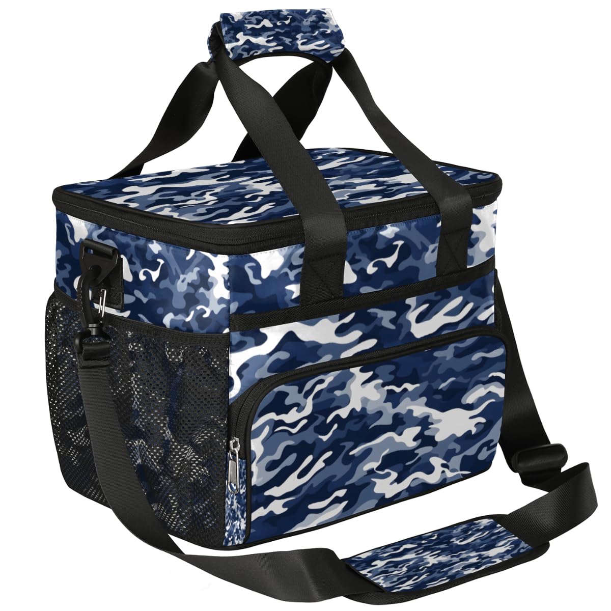Camouflage Pattern Insulated Picnic Backpack Lunch Box for Women Men Picnic Basket Tote Lunch Bag Picnic Bag Portable Lunch Bags for Picnic, Beach, Work, Trip,Office, Camp Fashion Blue and White