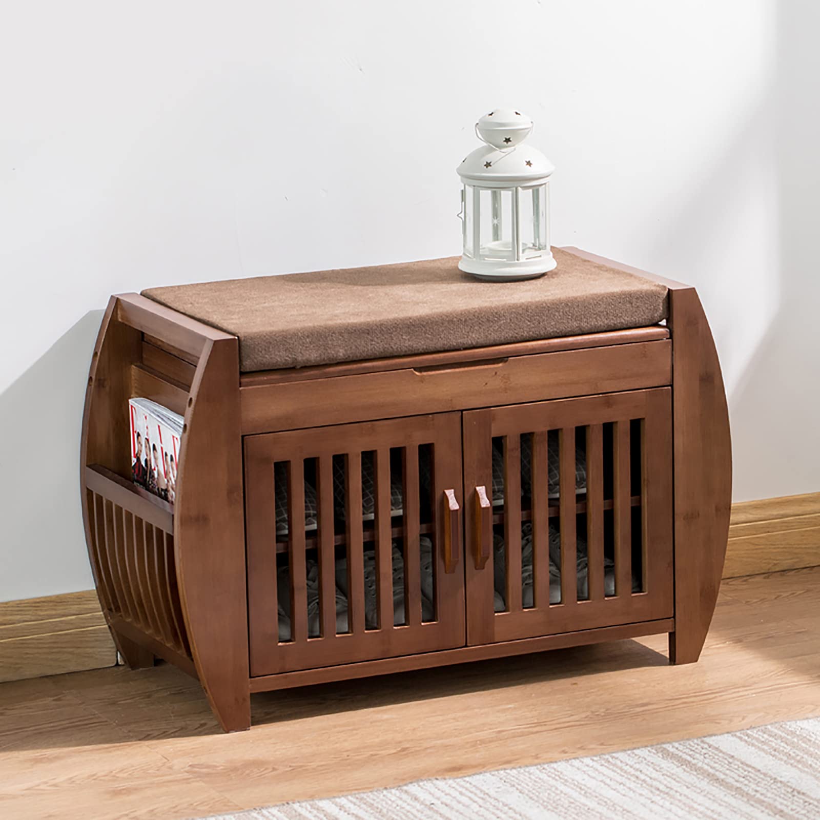 Banc de rangement pour chaussures meuble organisateur en bois rustique