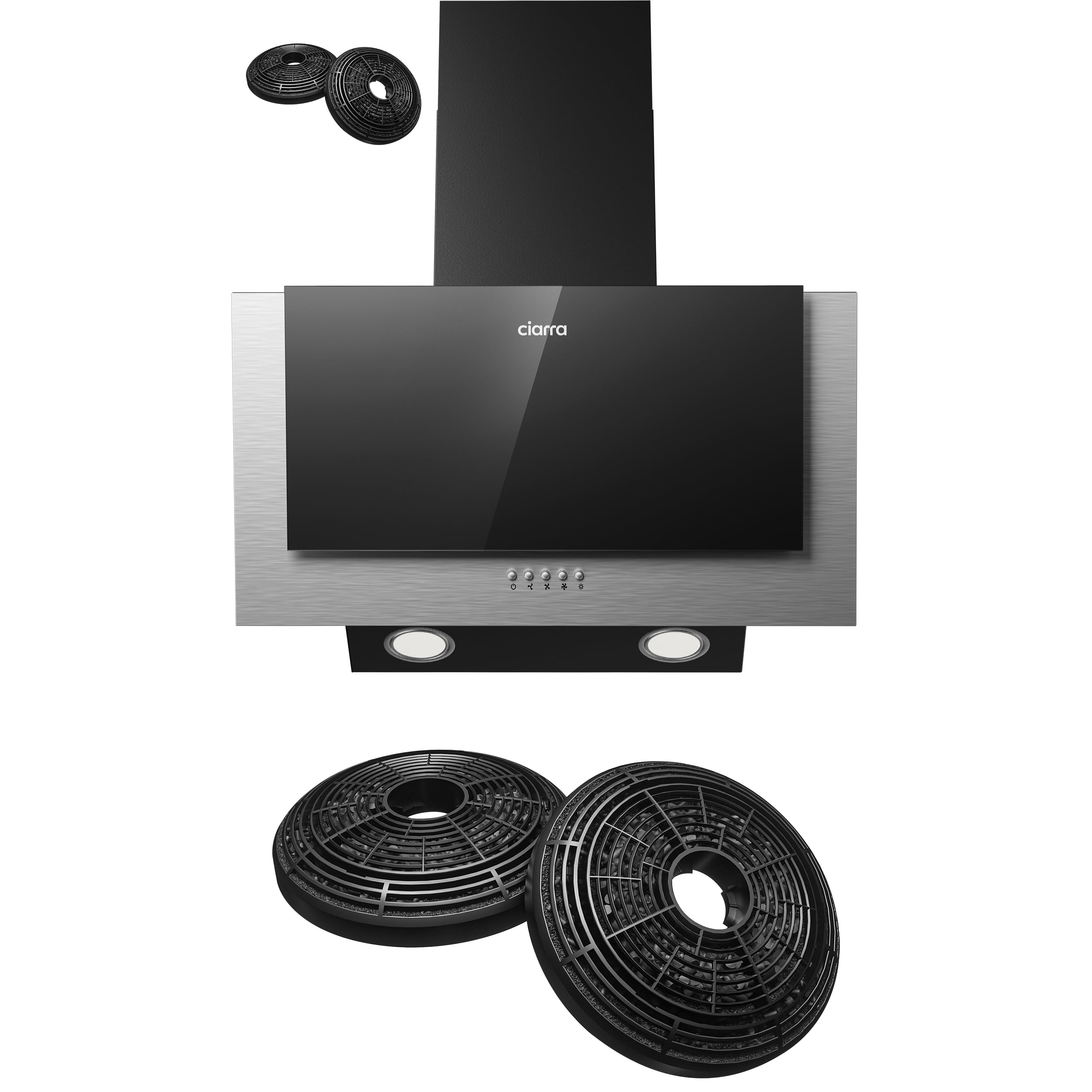 CIARRA CBCB6736C A++ Dunstabzugshaube 60 cm Schwarz und CBCF002X2 Aktivkohlefilter Kombination Set