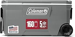 Coleman Classic Series Insulated Portable Rolling Cooler with Wheels, Leak-Resistant Outdoor Hard Cooler Keeps Ice up to 5 Days, 100-Quart