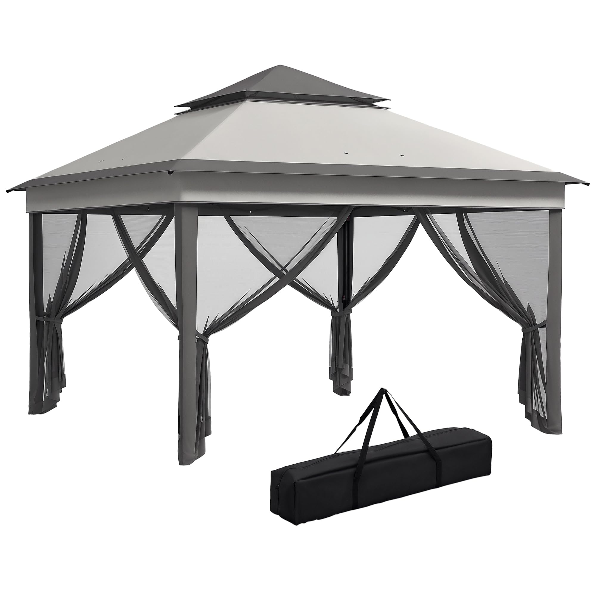 Outsunny Gazebo Pieghevole Pop Up con Zanzariere Rimovibili, Altezza Regolabile e Borsa da Trasporto, Gazebo da Esterno in Acciaio e Tessuto Oxford, UV 30+, per Giardino, Feste, Campeggio, Grigio