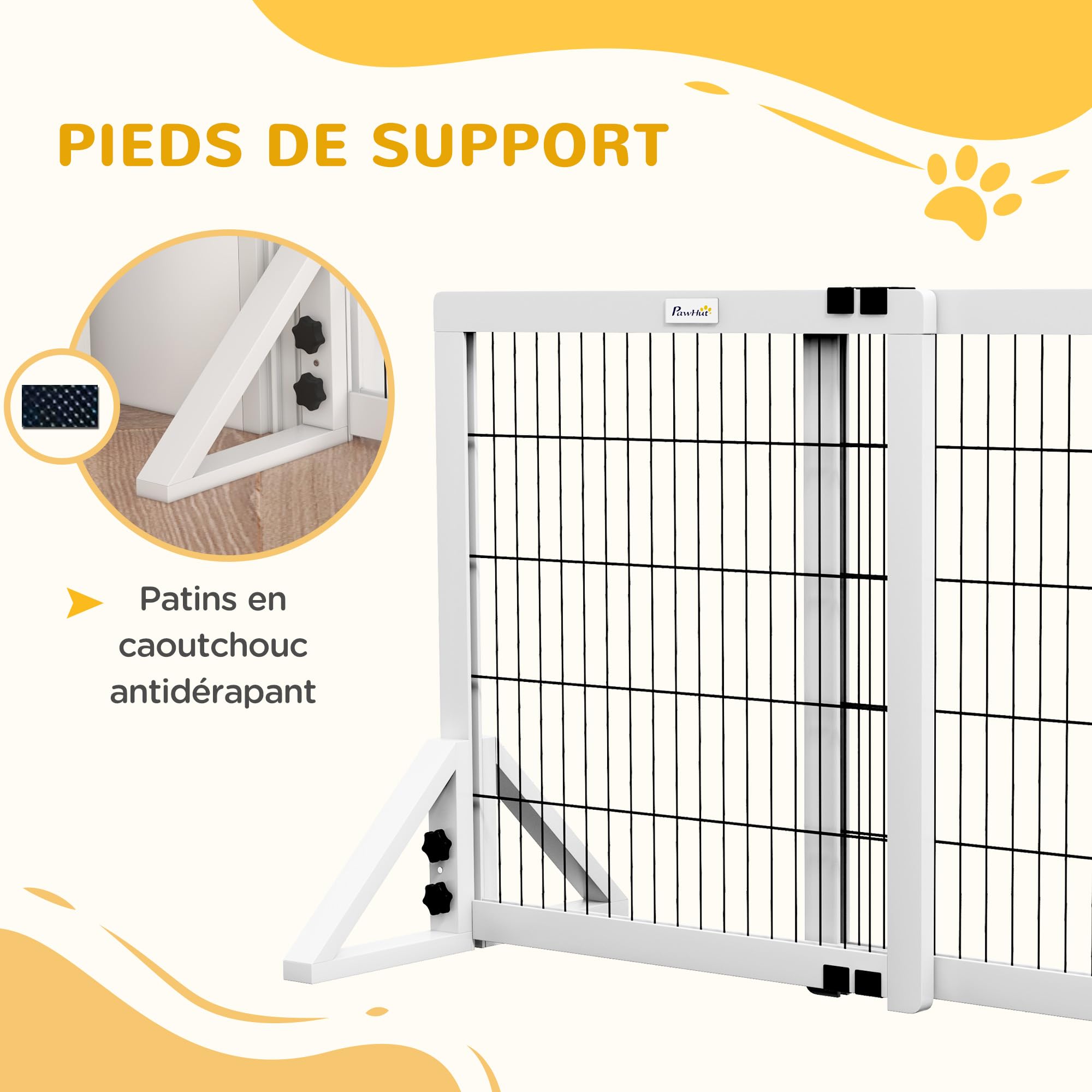 PawHut Barrière de sécurité pour Chien, barrière de Protection à 2 Panneaux Largeur réglable 63-106L x 44l x 67H cm, barrière pour escalier, Porte, couloirs, en Bois de pin et Acier, Blanc