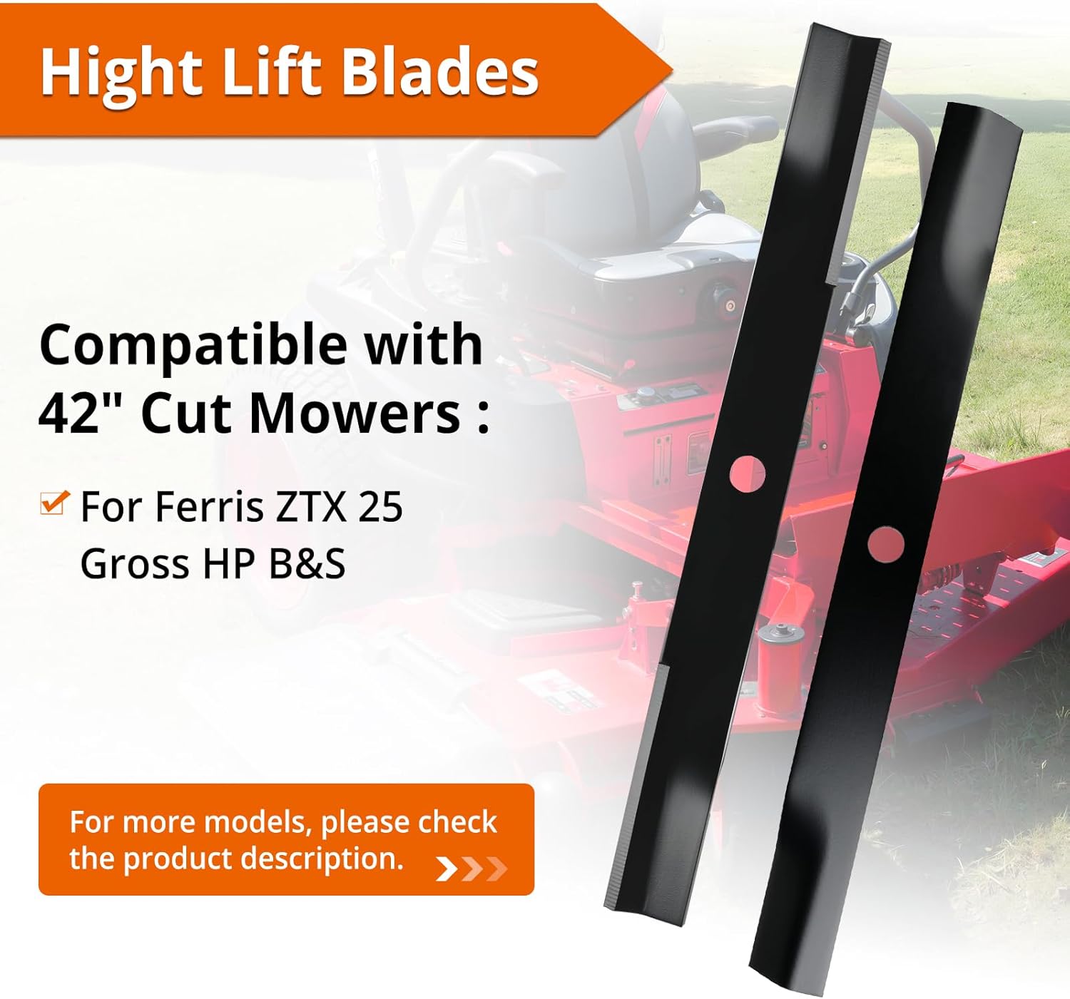 1758878BMYP Mower Blades Compatible with Ferris Snapper Simplicity 42 Inch Decks ZTX 25 SPX2342, High Lift Blades Fit for ZT2342 SPX2542 ZTX200 ZT2342 2691281 ZPX2342, 2 Pack