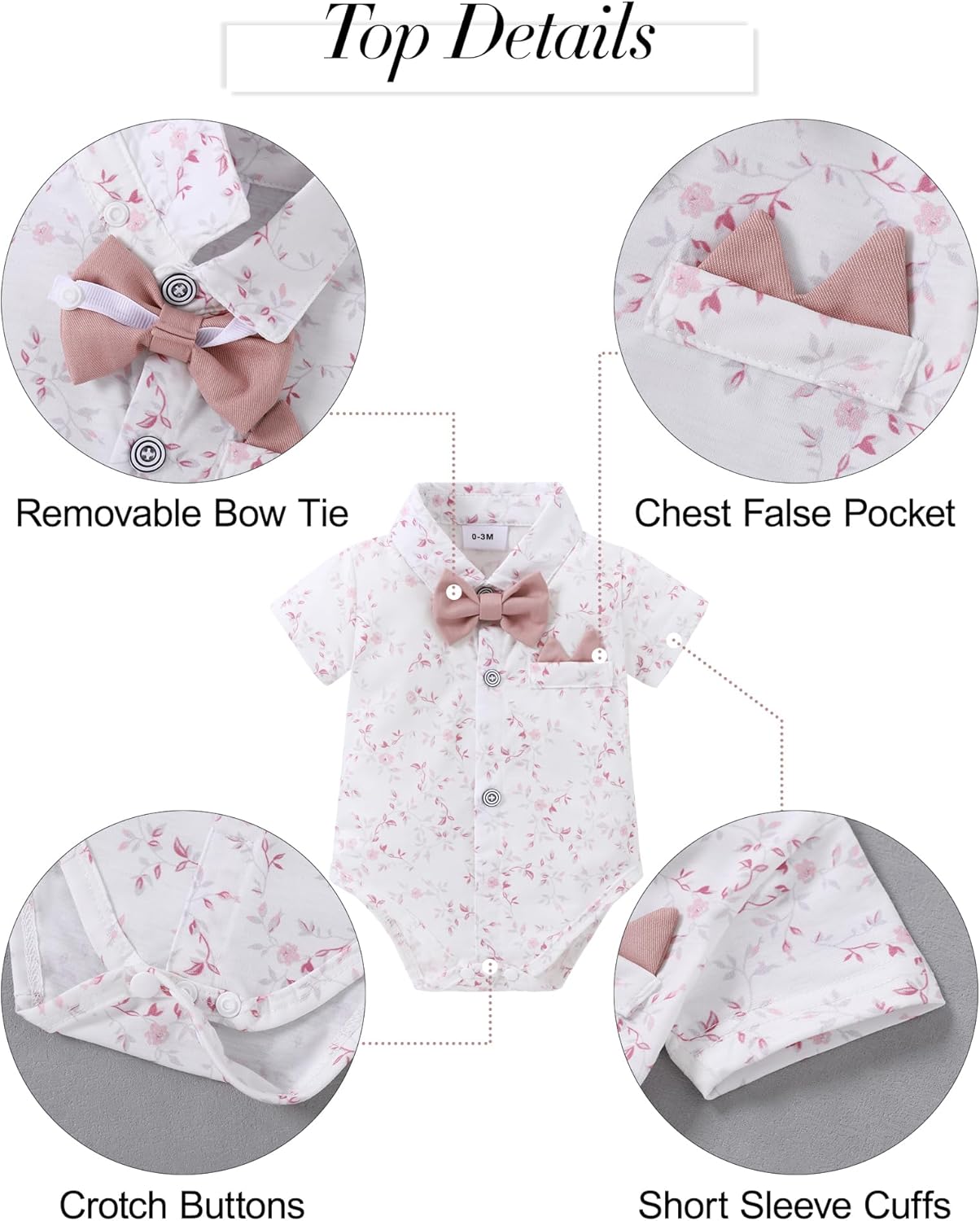 YALLET Baby Boy Clothes Suit Newborn Infant Gentleman Outfits, Formal Dress Shirt+ Bowtie+ Suspender Pants Wedding Party Set - Image 2