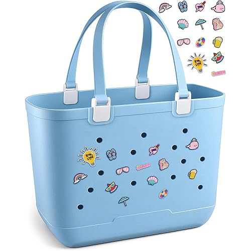XL EVA Rubber Beach Bag, 19 x 13.7 x 9.5 inch Waterproof Tote Bag, Durable Washable Beach Tote Handbag for Travel