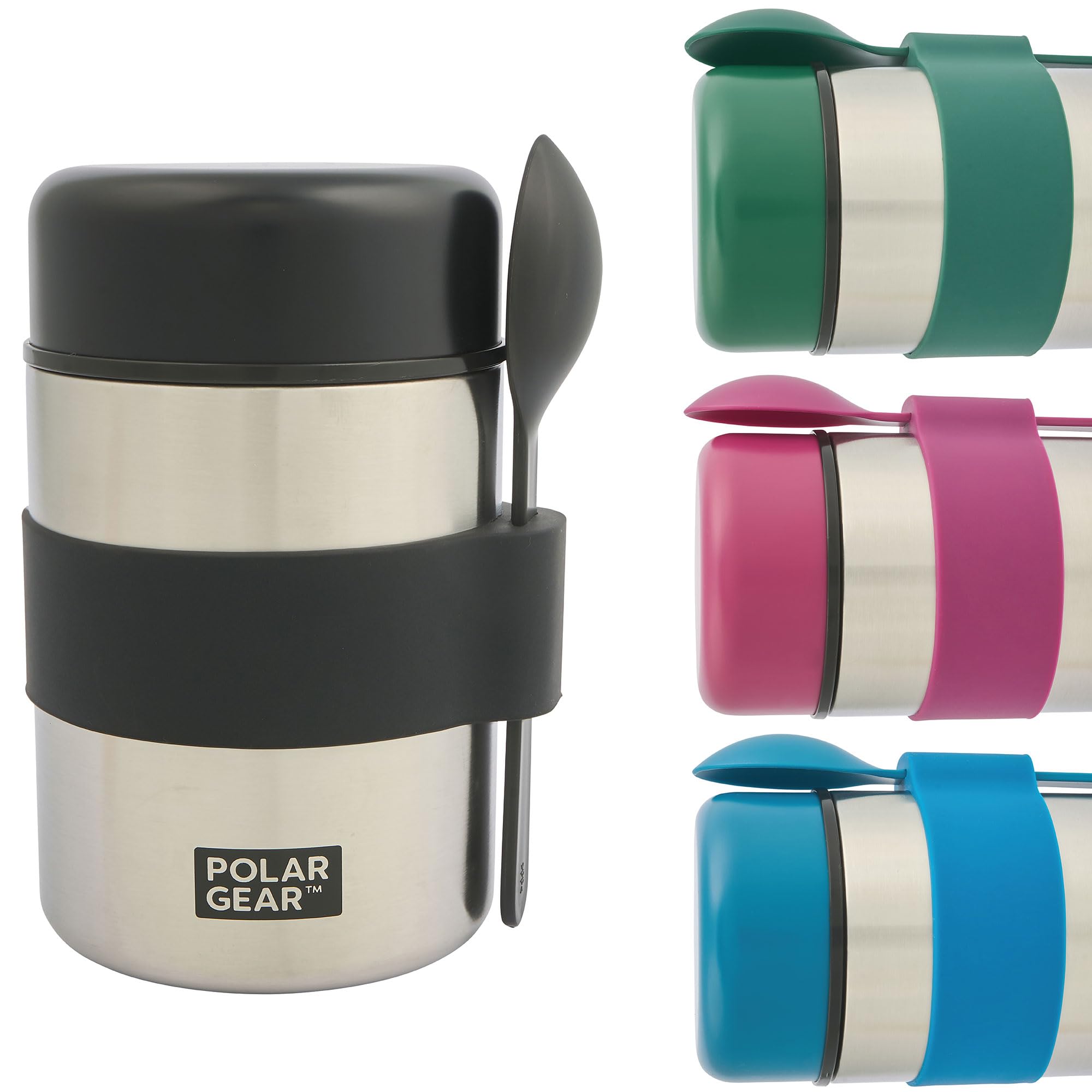 Polar Gear Black Insulated Food Flasks For Hot Food – Triple Layer Stainless Steel Hot Food Flask With Spoon – Keep Meals & Drinks Hot For 6 Hours & Cold For 6 Hours – Soup Flask For Work, School