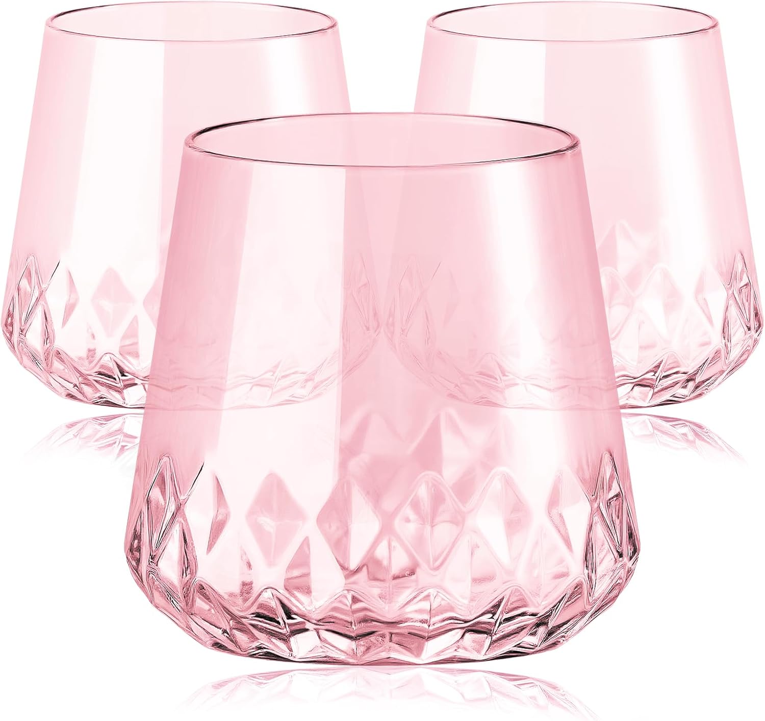40 Pack Rhombus Plastic Wine Glasses,Heavy Duty Disposable Wine Champagne Whiskey Glasses Unbreakable Clear Plastic Cocktail Glasses for Party Wedding Birthday (Pink-Rhombus-13.5oz)