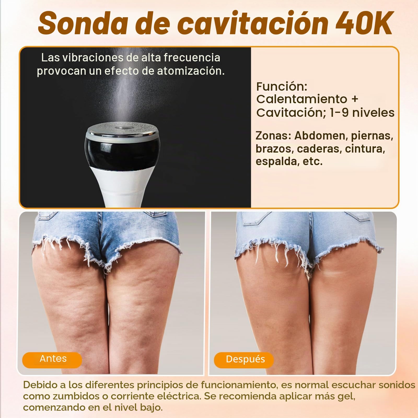 Anticelulítico 3 en 1 40K Cavitación EMS | RF 9 niveles, ventosas cuerpo y rostro, modelado y cuidado suave en casa