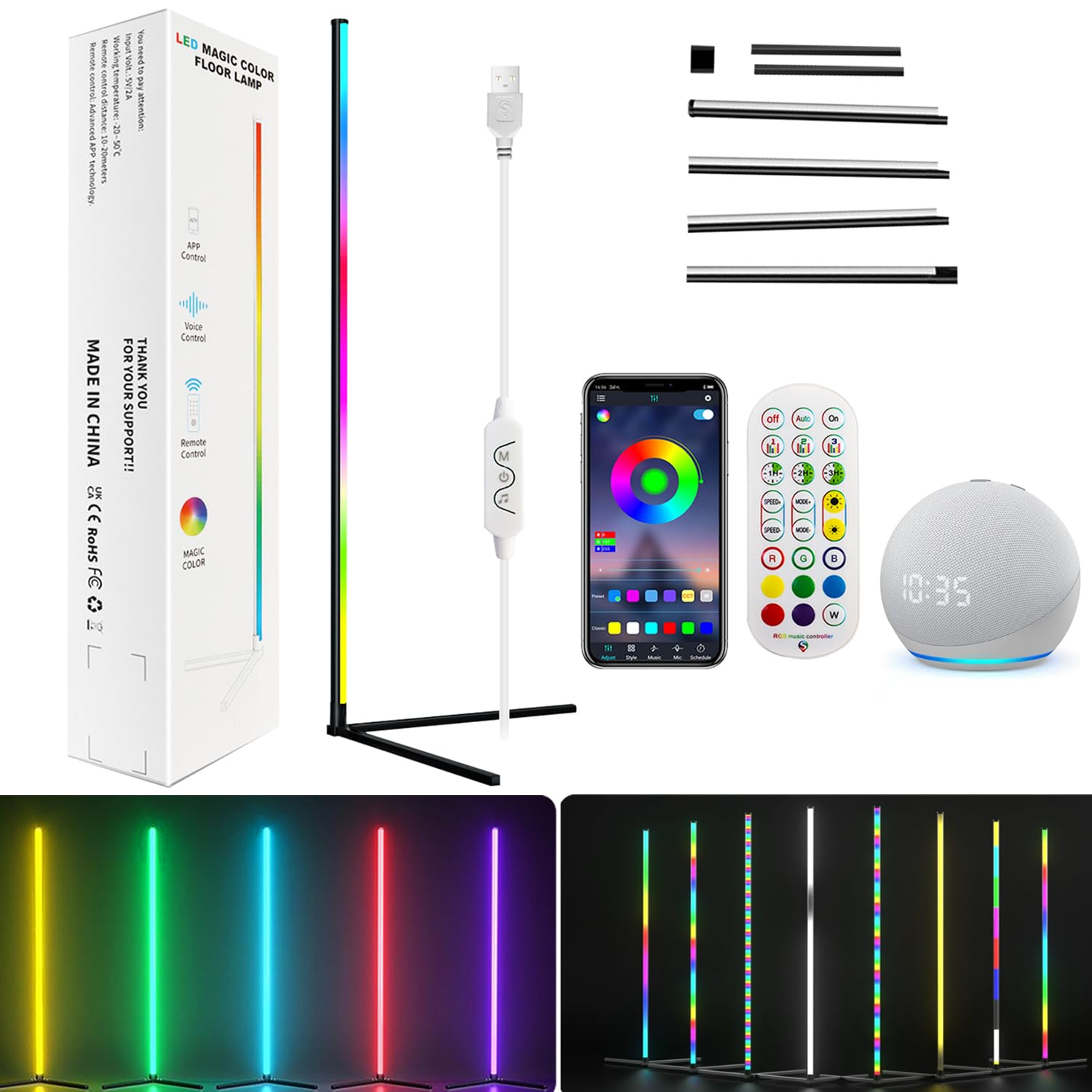 Sponsored Ad – MB® Smart RGBIC LED Corner Floor Lamp 1.65m – Alexa & Google Assistant – Music Sync, App, Remote, Button Control– مصباح قائم ذكي بإضاءة RGB قابلة للتعتيم Ambient Mood for Living Room, Bedroom & Gaming