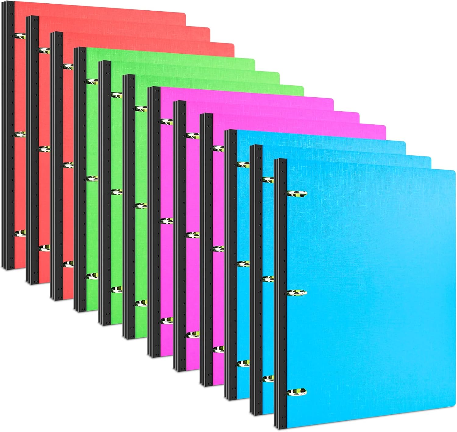 INFUN 1 INCH Telescoping 3 Ring Binder - 12PCS, Portable Plastic Binder with Telescoping Spine ，3 Ring Binders with Foldable Front Cover Holds 8.5" x 11" Paper for School,Office and Homes