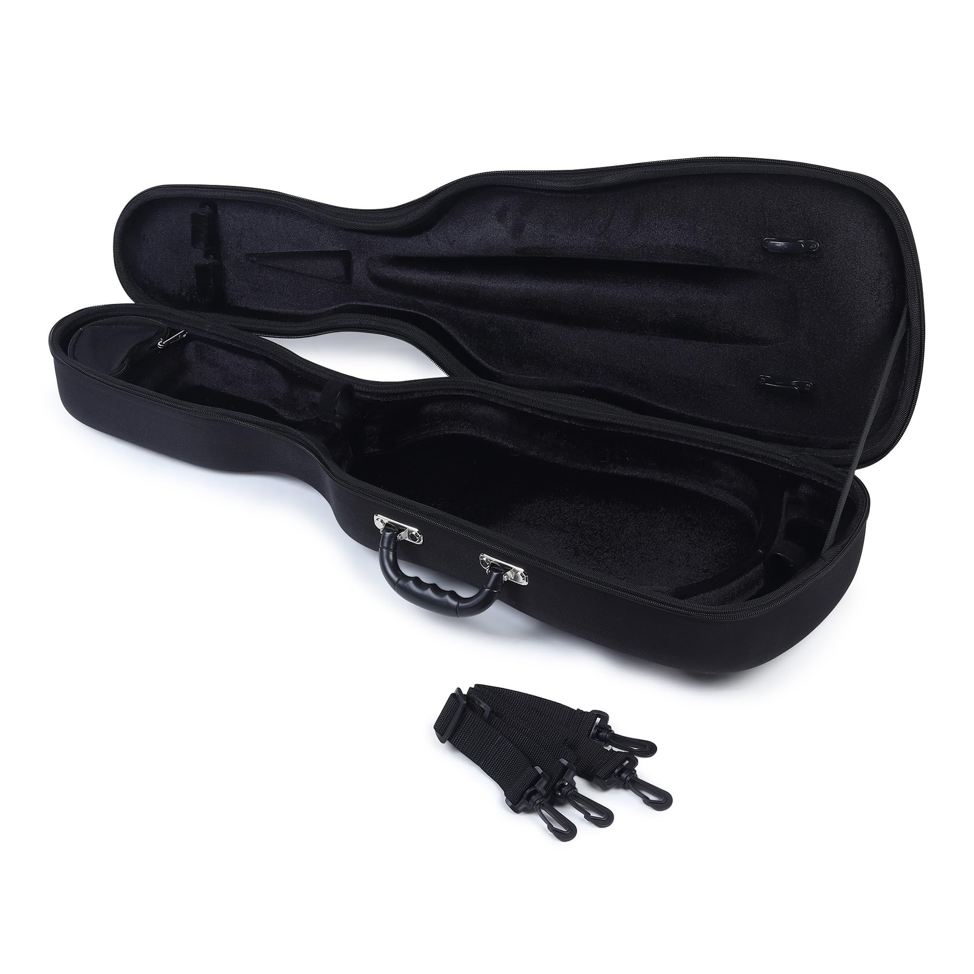 PERLMAN Professional Triangular Violin Hard Case - Lightweight Shaped Carrying Box with 1.2" Plush Woven Interior, 2 Bow Holders, Accessory Compartment, and Adjustable Backpack Straps (4/4, Black)-image-19