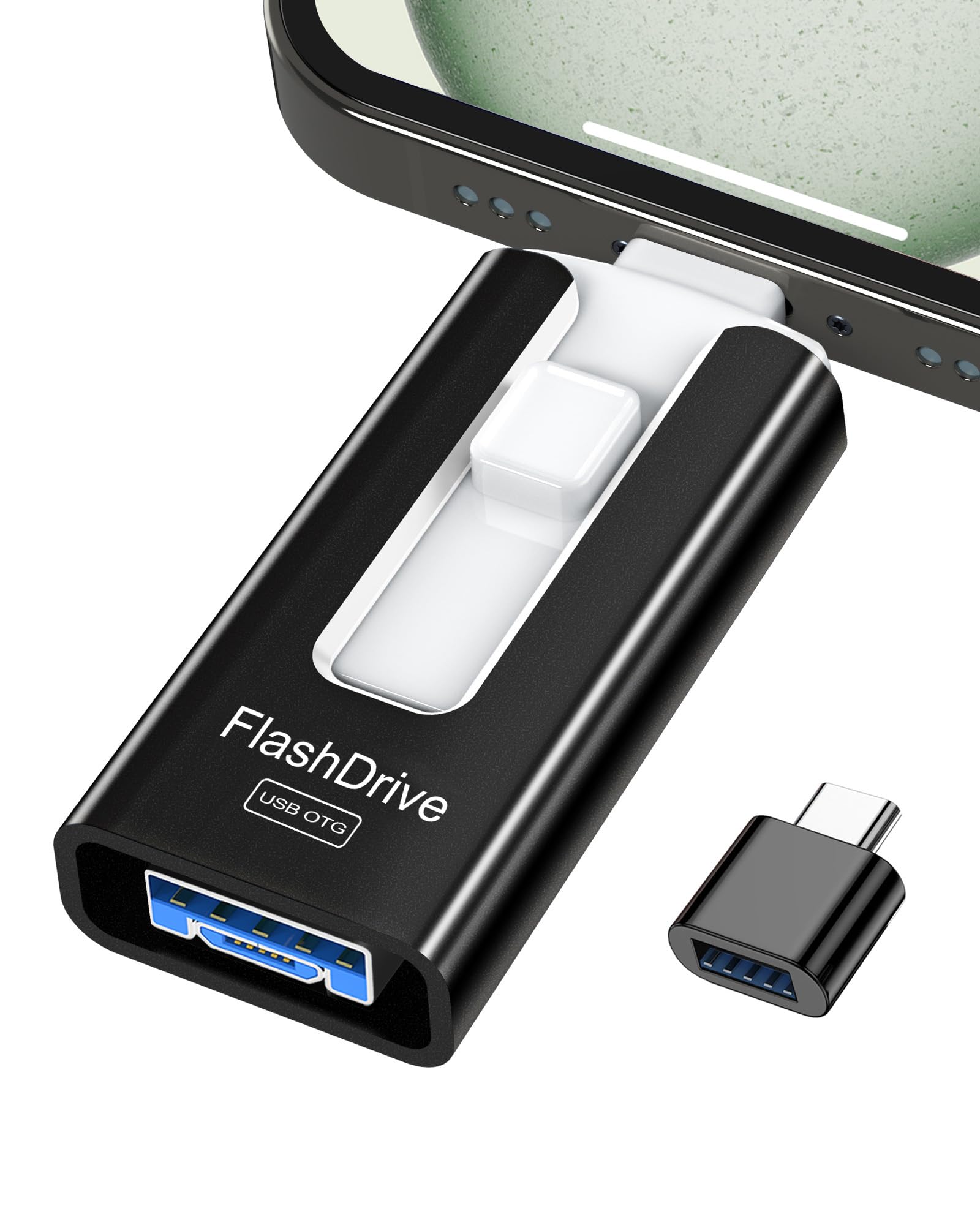 GNASEET USB Stick 256GB für Phone, 4 in 1 USB Speicherstick für Phone/Pad/Android Handy/PC, USB 3.0 Memory Stick High-Speed Flash Laufwerk, Phone Externer Speichererweiterung Fotostick, Schwarz