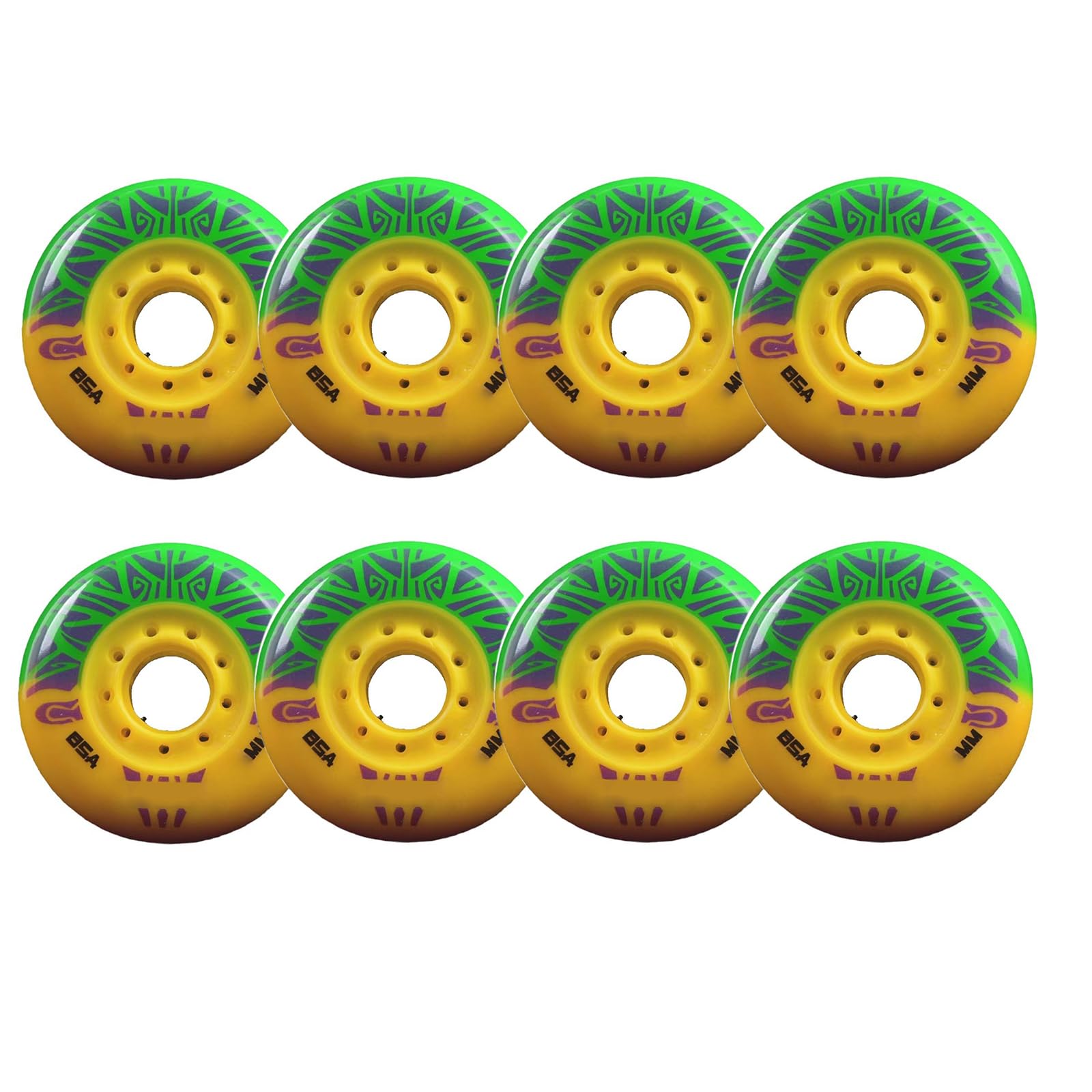 JCXYL EV 85A Inline Skate Replacement Wheels 72mm 76mm 80mm, 8 Pack Silent PU Durable Roller Skate Replaceable Wheels for Indoor Outdoor,yellow and green,80mm
