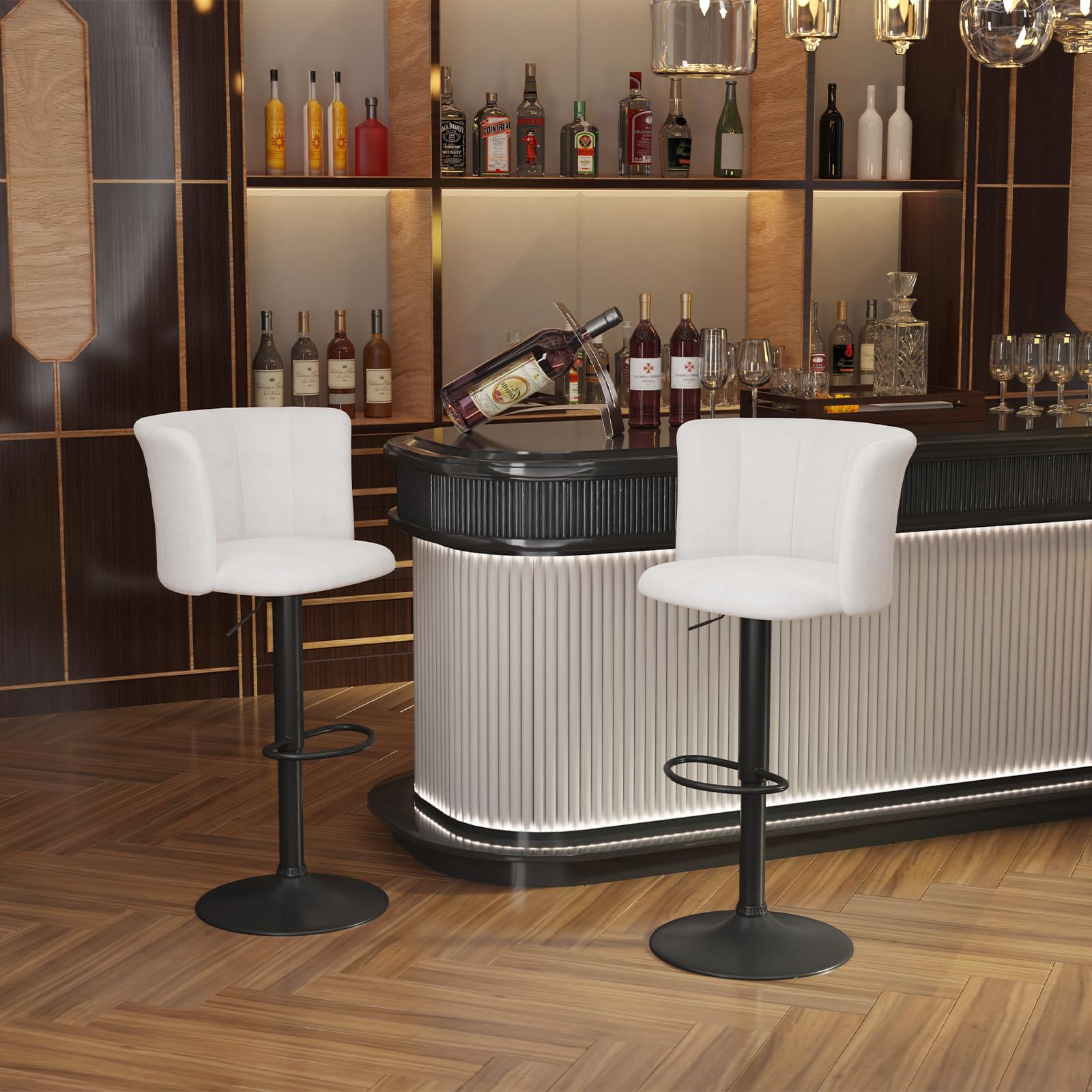 Sgabelli Da Bar Set Di 2 - Velluto Seta, Regolabili E Girevoli Con Schienale E Poggiapiedi - Foto 3