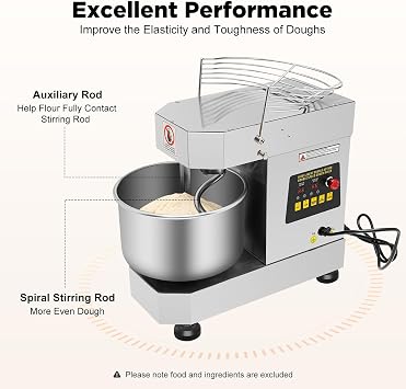 10L Spiral Mixer 750W Electric Dough Mixer | 100/200r/min Speed Adjustable Spiral Mixer for Pizza Dough Dough Spiral Mixer