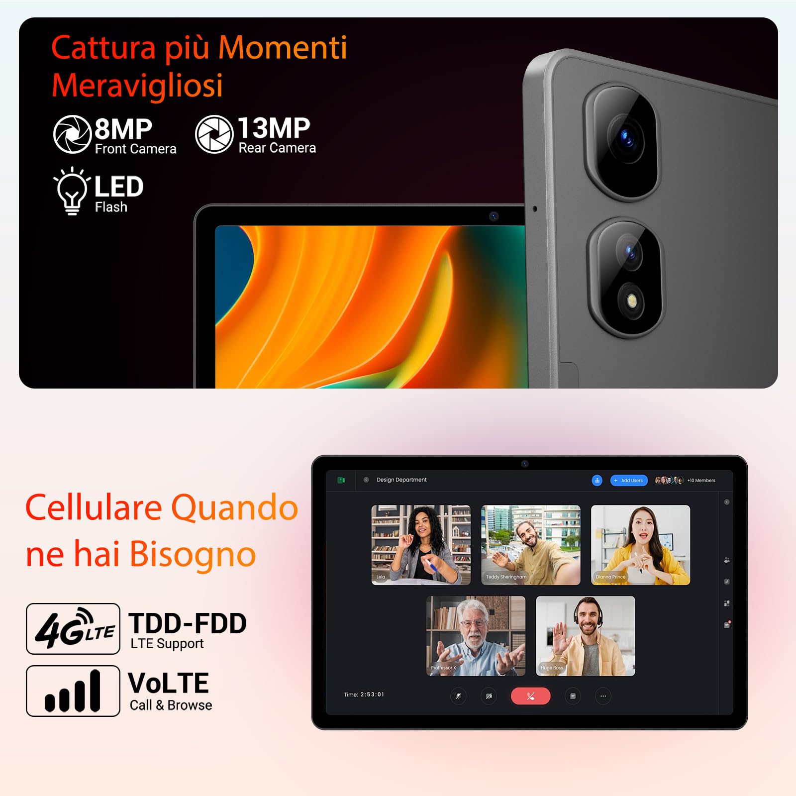 MAXLEGEN Tablet Android 11 Pollici, Schermo 2K IPS FHD(2000x1200), 36GB+256GB/1TB TF, 4G LTE SIM+5G WiFi, Android 14, Octa-Core, 9580mAh, 13MP, GPS, Tablets con Tastiera/Mouse/Penna/Case
