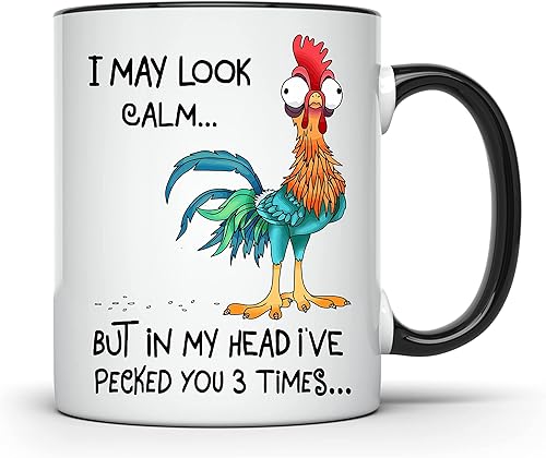 I May Look Calm But In My Head Ive Pecked You - Taza divertida para amantes de los pollos - Taza de café de gallo - 11 onzas - KOSOQ1
