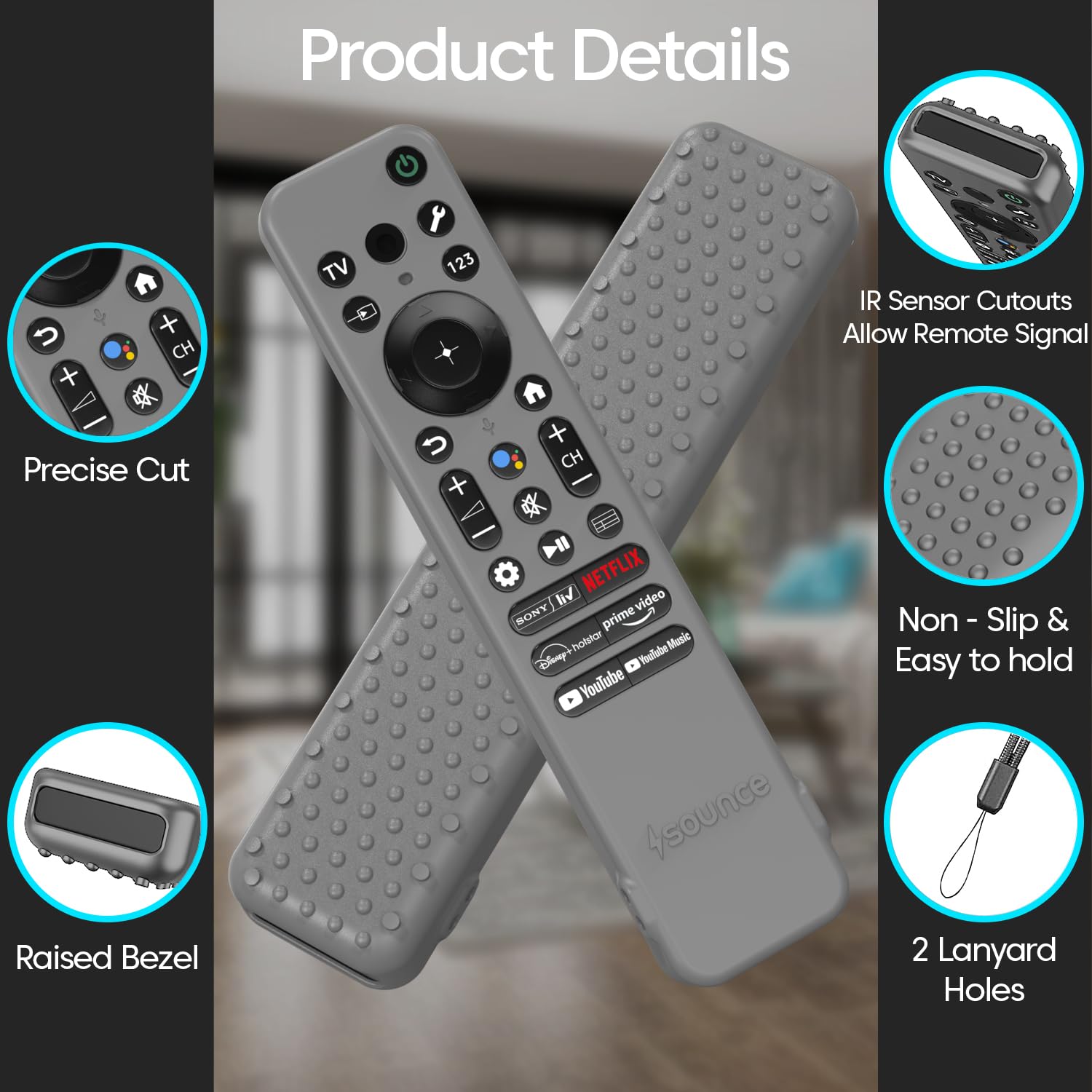Sounce Sony Bravia RMF-TX910U Remote Cover Silicone Case, Grey — Amazon image 3