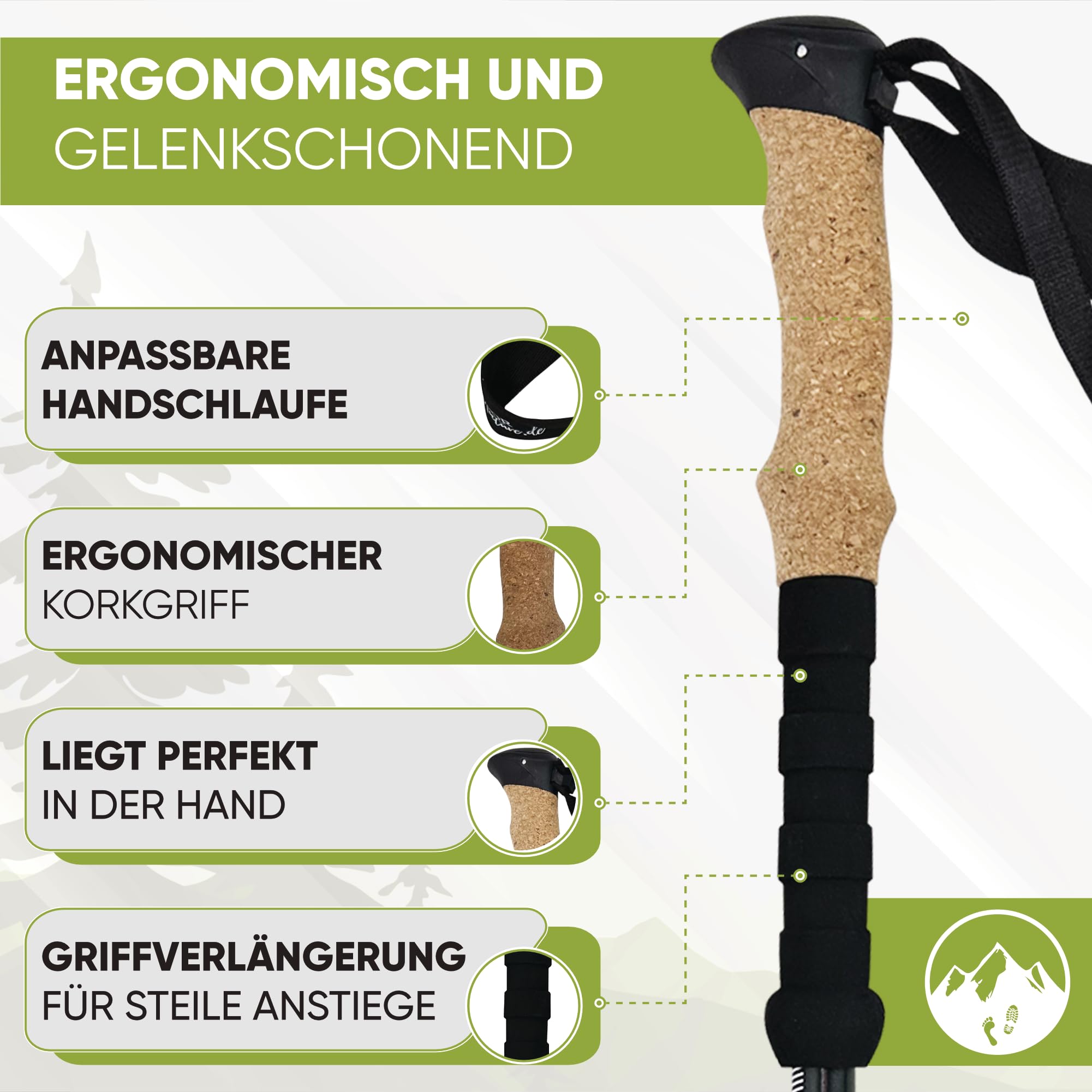 Bastoni Da Trekking In Carbonio Leggeri - Regolabili 65-135 Cm Con Impugnatura In Sughero - Foto 10