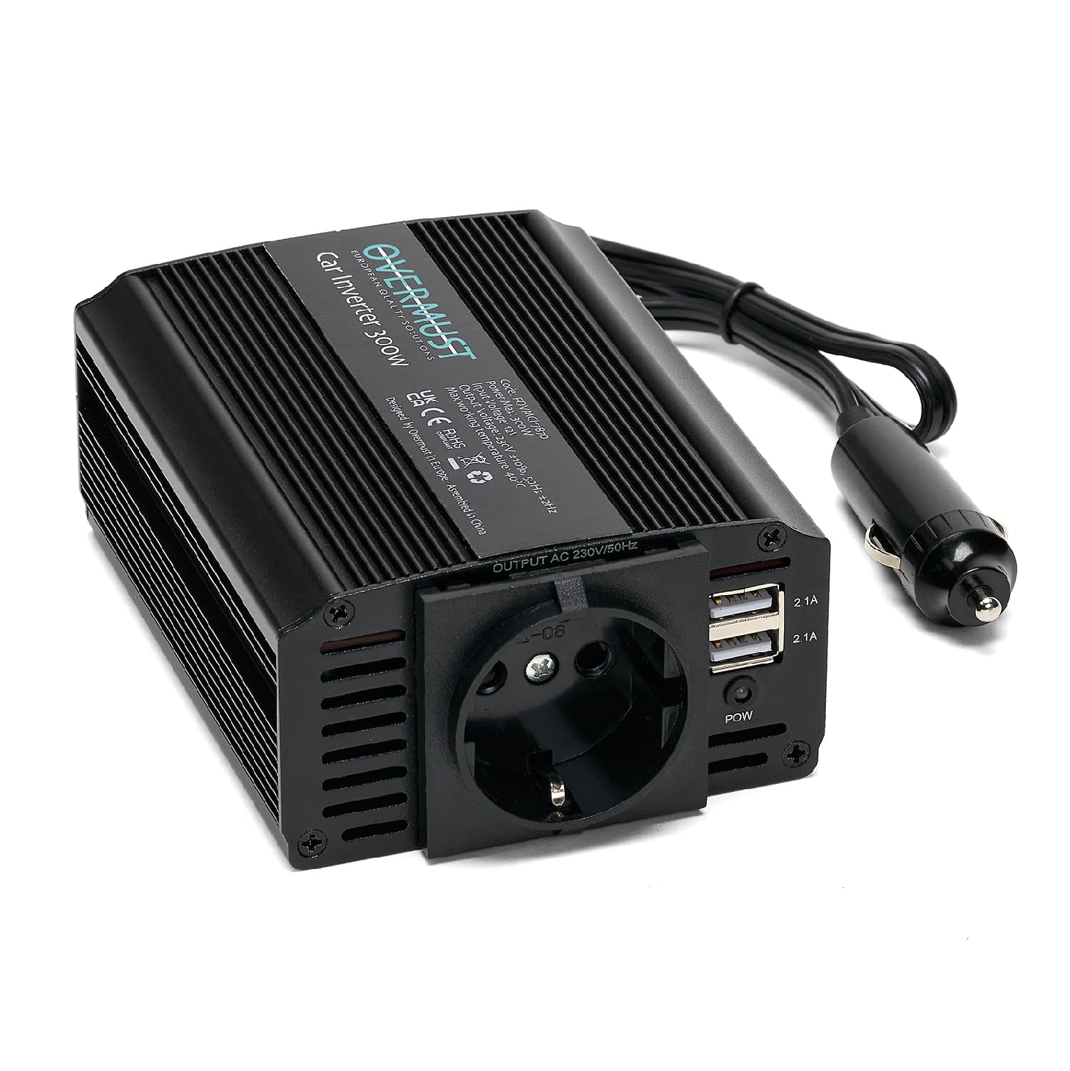 OVERMUST - 12V;220V;300W Car Inverter | Dual USB Ports | Cooling Fan | Auto Shutdown | Overvoltage & Shortcircuit Protection | Simultaneous Charging for 3 Devices