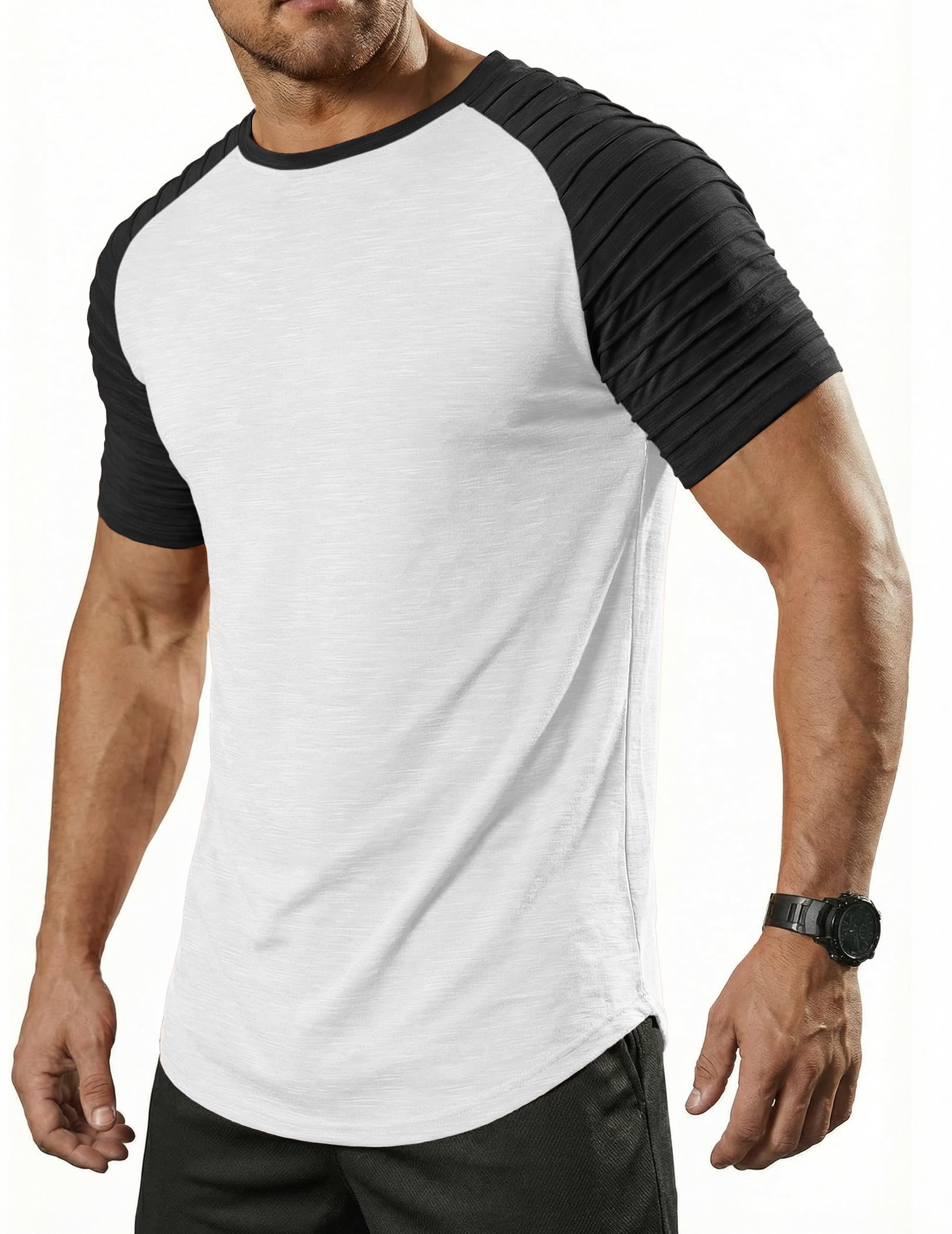 COOFANDY Herren Rundhals T-Shirt mit Raglanärmel Sportshirt Kurzarm Funktionsshirt Gym Muskelshirt Sommer Oberteile Basic Tee