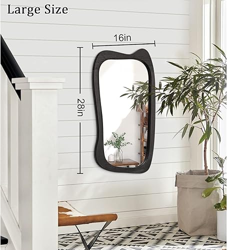 Miniatura 2 de AAZZKANG Espejo irregular negro asimétrico montado en la pared, espejo grande y moderno con marco de madera para baño, dormitorio, sala de estar,