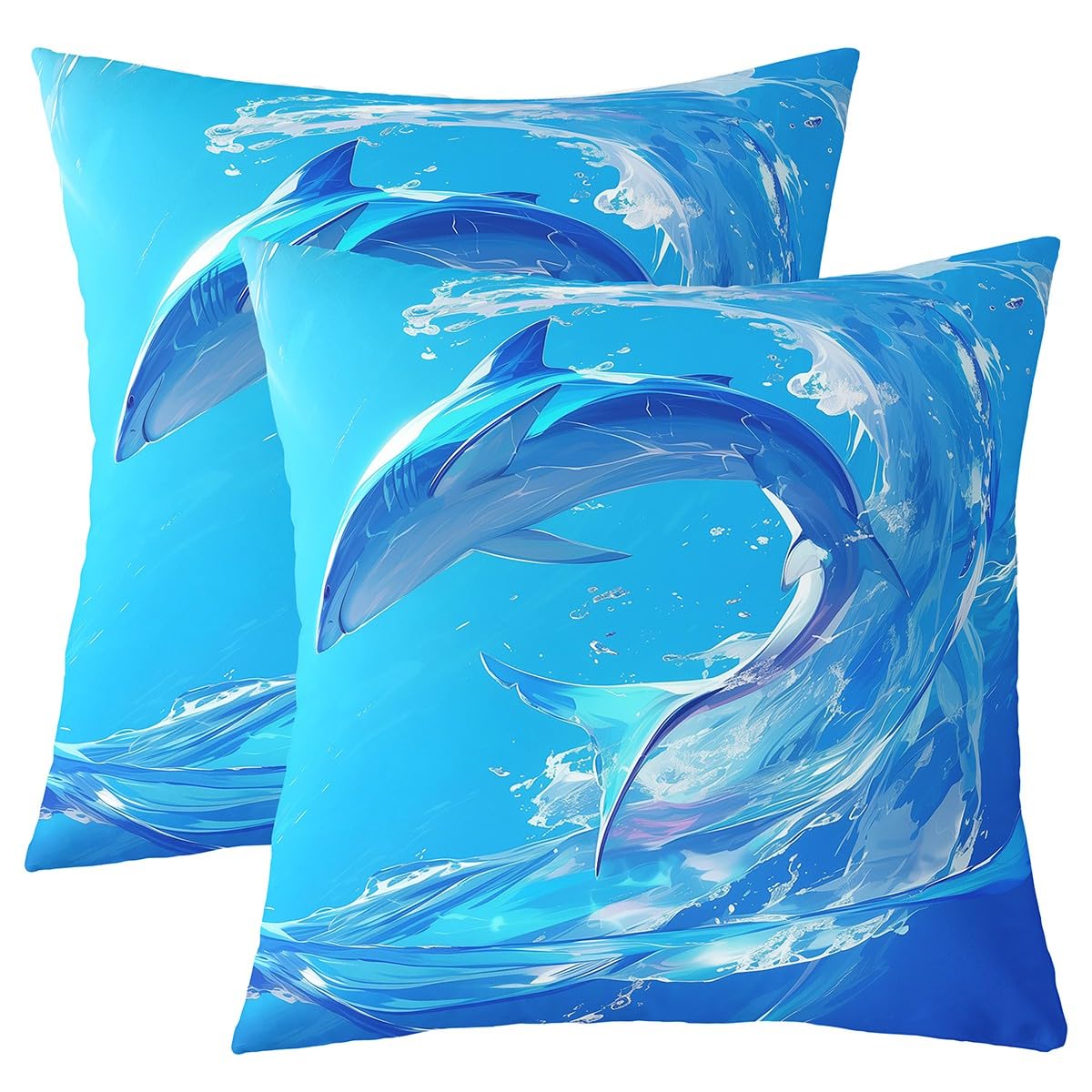 Homemissing Whale Cushion Case for Kids Boys Girls Teens Toddler Blue Decorative Pillowcase Ocean Sea Animal Throw Pillow Covers 50x50cm Set of 2 Ocean Theme Home Decor