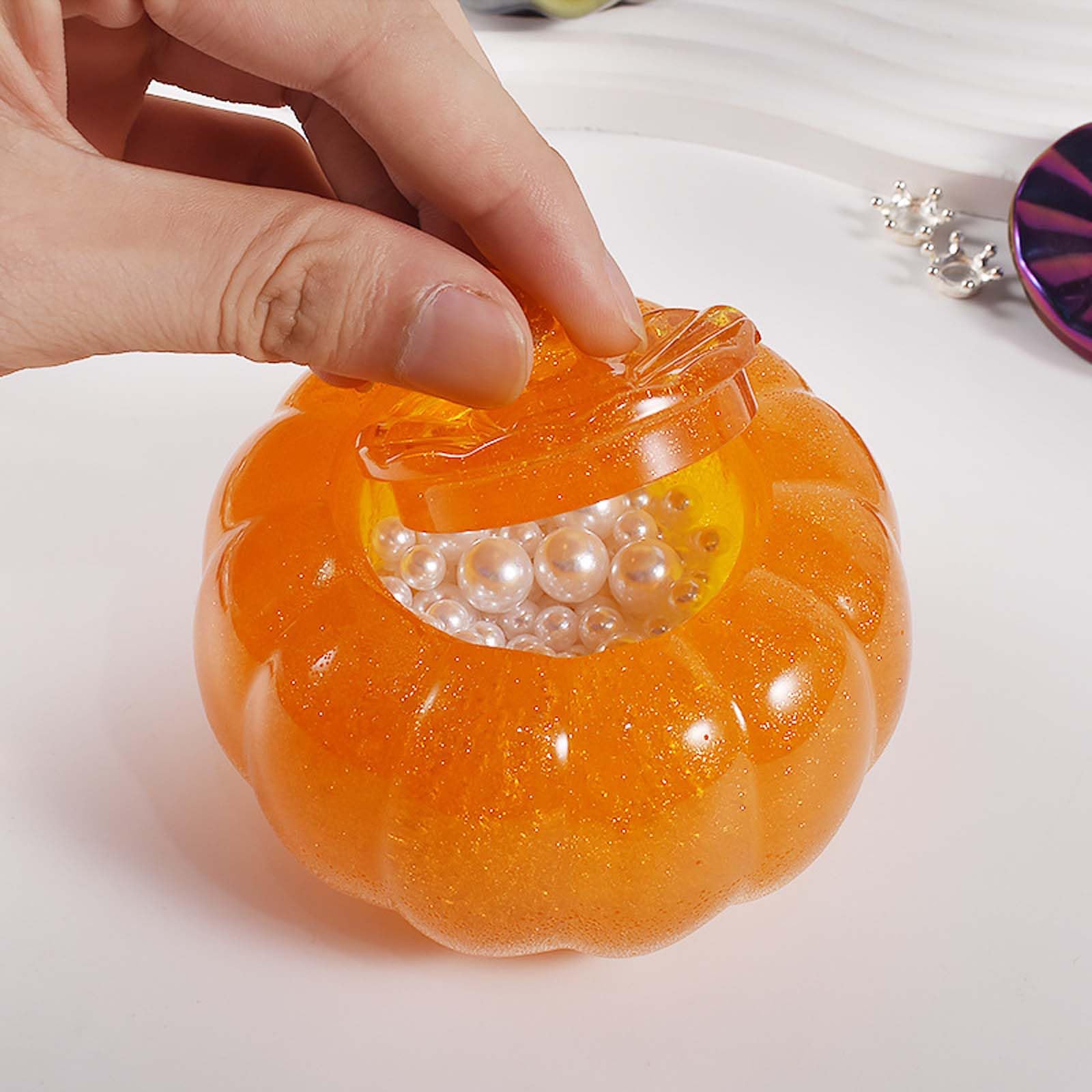 Moule En Silicone Citrouille 3D Avec Couvercle - Pour Pot à Bijoux, Bougeoir, Rangement Bonbons - Décoration Halloween, Automne - DIY Résine - 4