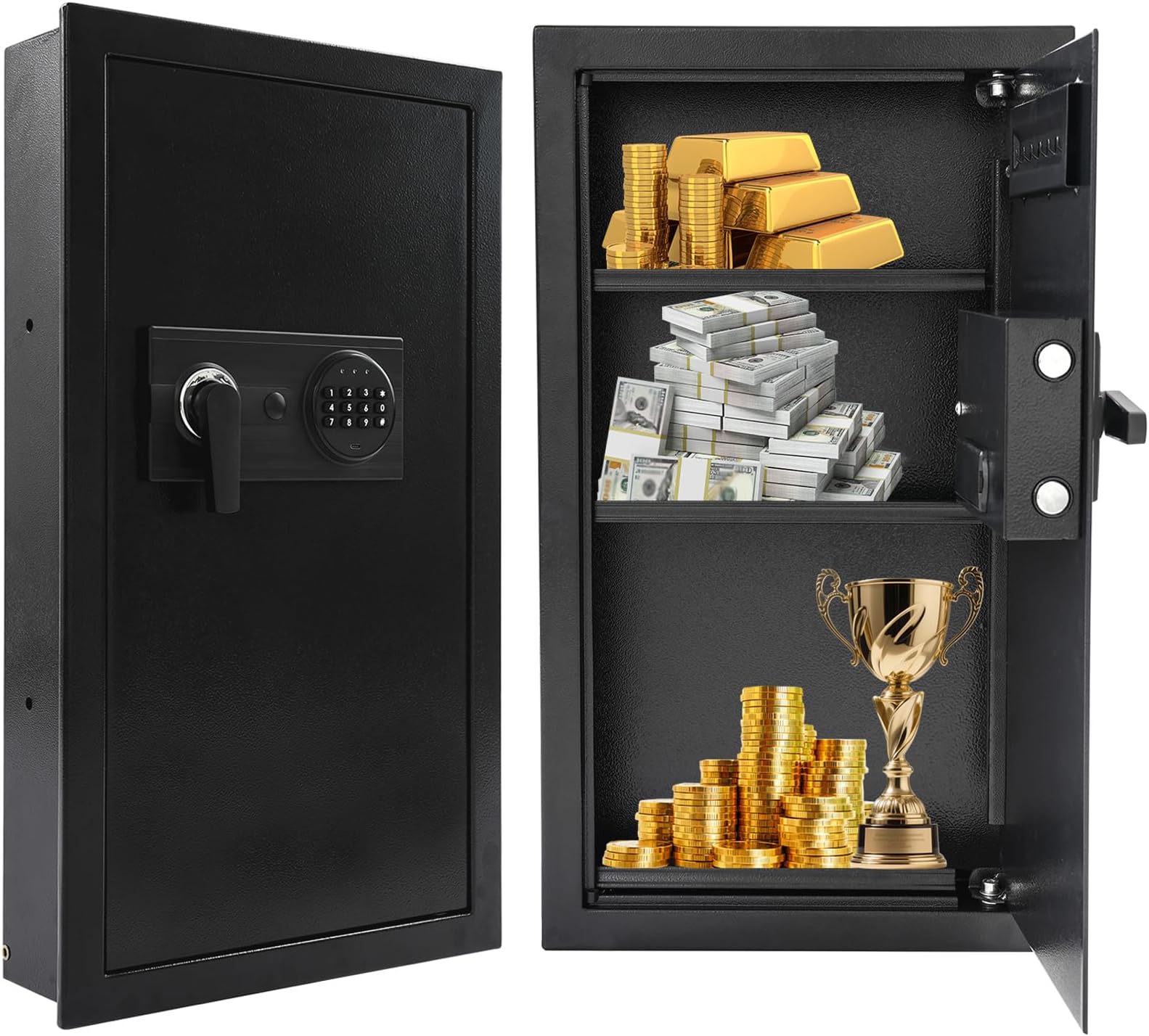 31.5" Tall Fireproof Wall Safes Between The Studs 14.57"Centers, Heavy Duty Combination Lock In Wall Safe Concealed Keyhole Hidden Safe for Storing Valuables Documents Jewelry Cash (Small)