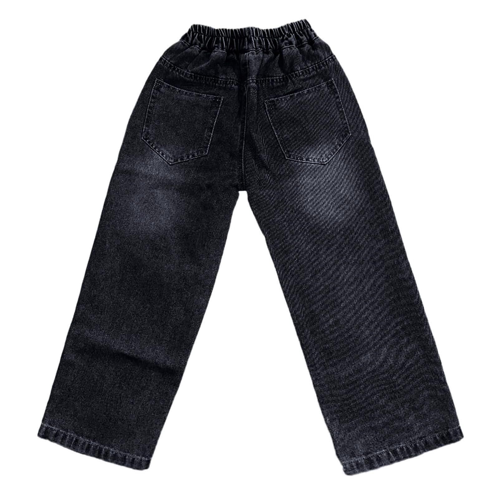 Jean baggy pour garçons - Jambes larges - Coupe droite - Taille élastique - Style cargo - Décontracté - Pour enfants - Loisirs - Streetwear - Pour adolescents