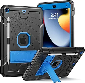 SIBEITU Case Compatible with iPad 9th Generation for Kids, with Pencil Holder Stand, Heavy Duty Rugged Case for iPad 10.2 inch