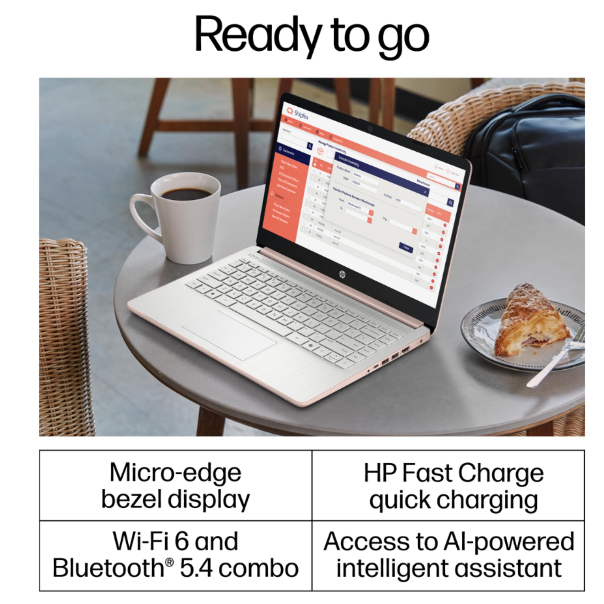 HP Rose Gold Ultrabook 14 Laptop with Microsoft 365 Home and Business • Intel 4-Core CPU • 1.1TB Storage (1TB OneDrive and 128GB SSD) • 8GB RAM • Windows 11 w/o Earphones