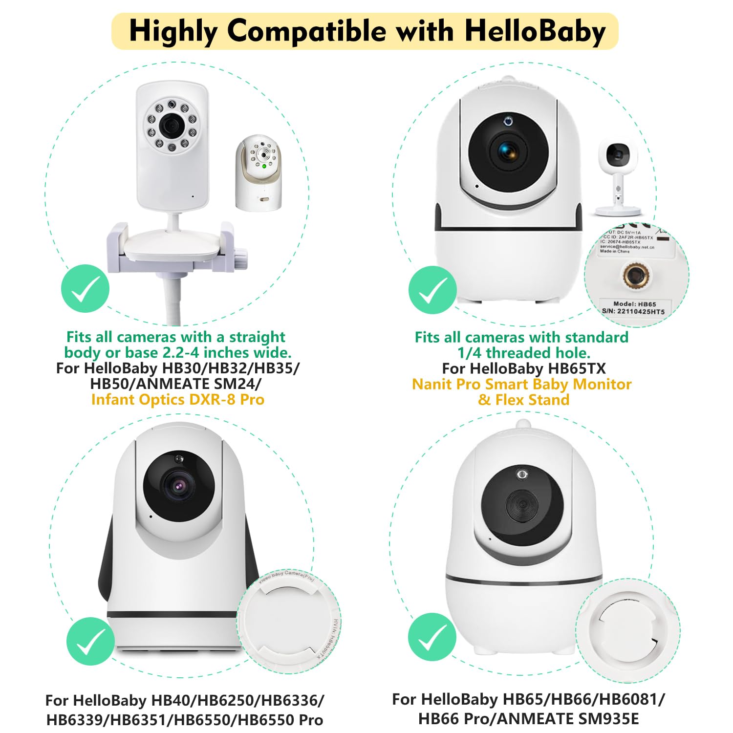 CaGuan Soporte de piso para monitor de bebé compatible con HelloBaby HB6550/HB65/HB40/HB6339/HB6550Pro/HB66/HB66Pro/HB30/HB32/ANMEATE SM24 y SM935E, altura ajustable de 68 pulgadas y soporte universal