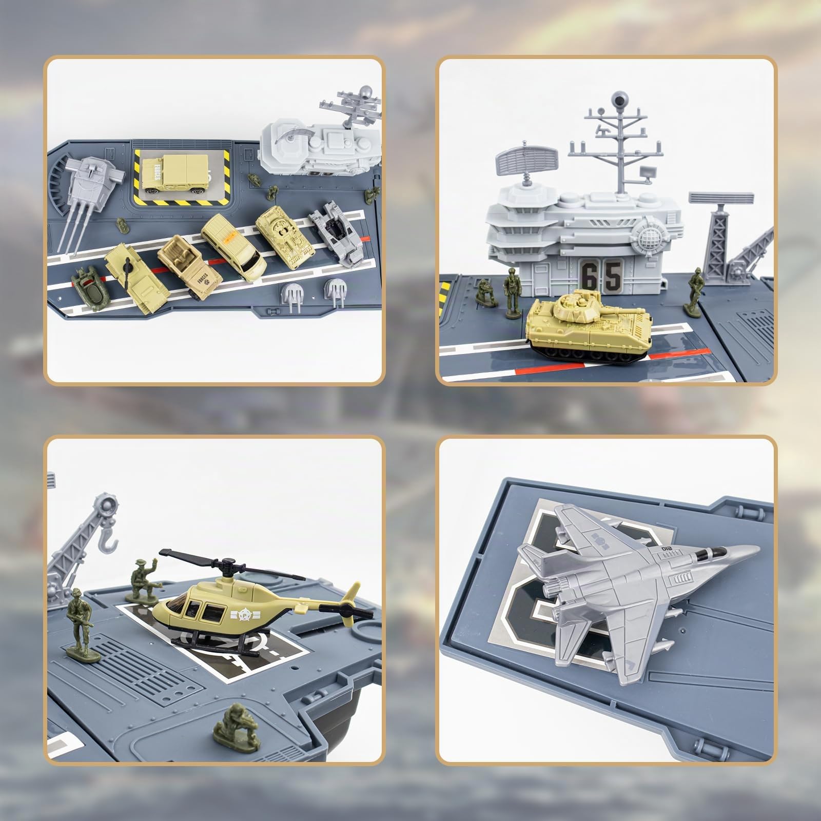 RedCrab Juego de Maqueta Portaaviones - Acorazado Militar Juguete Kit con Coche Militar, Avión Militar, Helicóptero y Tanque Juguete, Soldado Juguetes, Regalo para Niños y Niñas 3 Años+