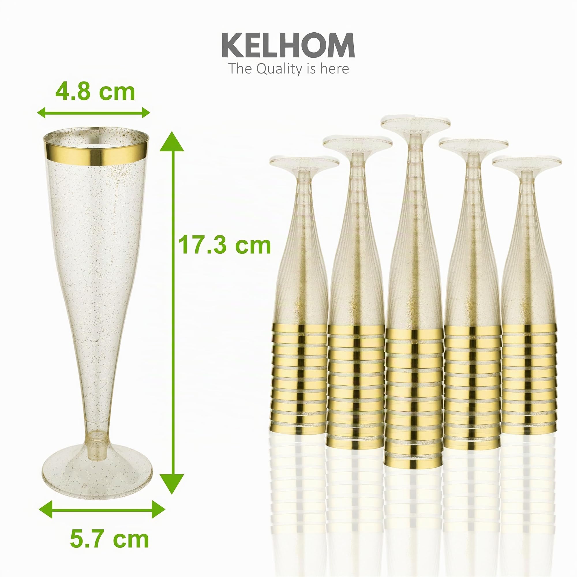 Flauti da Champagne Di Alta Qualità Riutilizzabili da 133 ml Con Bordo Dorato BPA gratuito, Set di 50 Eleganti Flauti In Plastica Resistenti,per Festa di Matrimonio, Compleanni e Cocktail in Plastica