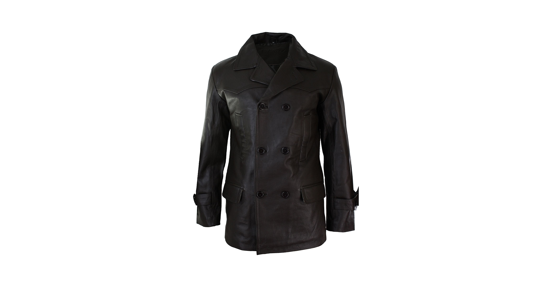 Mens Real Leather 3/4 Double Breasted Pea Coat Sherlock