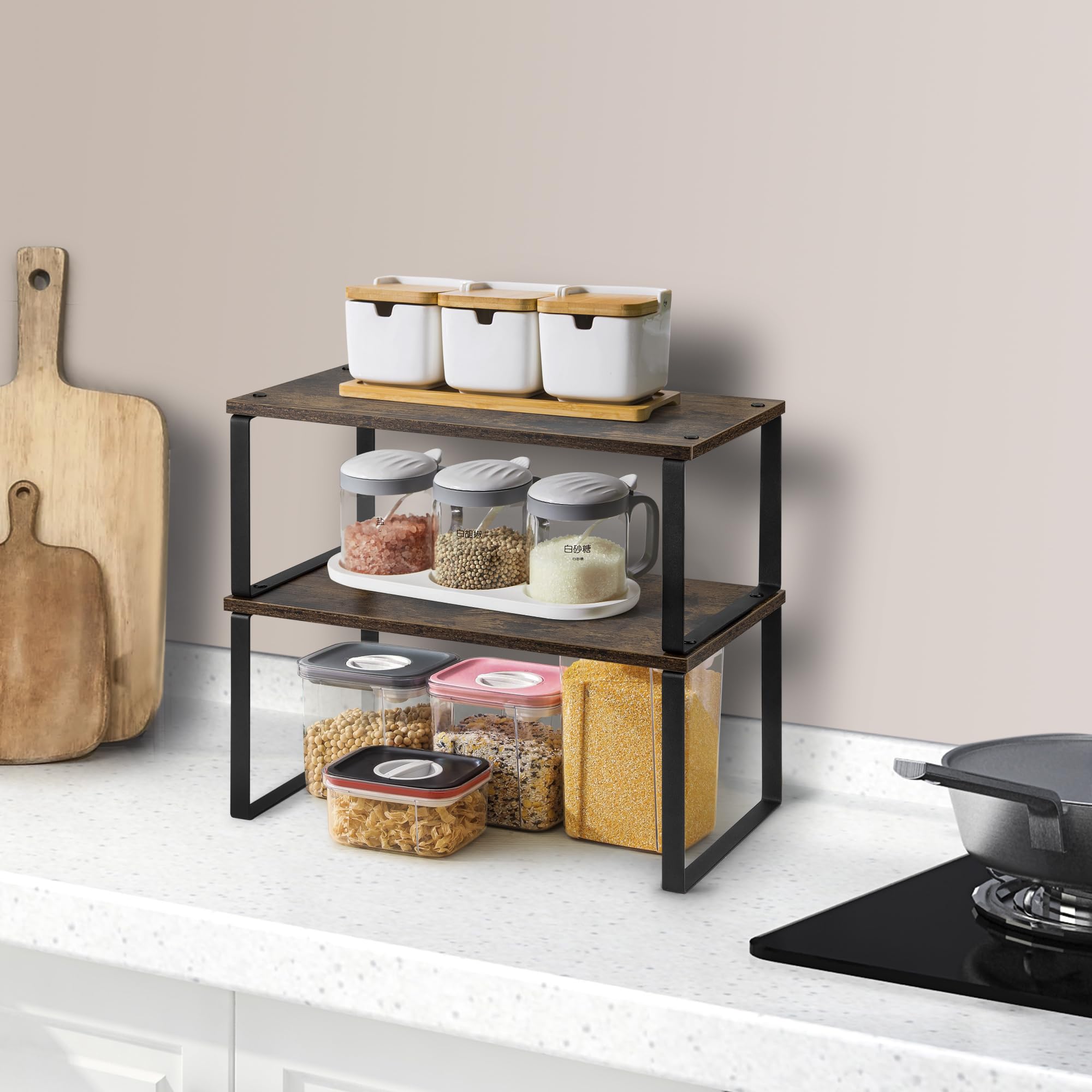 Organizer Legno Per Cucina - 2 Ripiani Impilabili | Portaspezie E Accessori | Design Modulare Salvaspazio