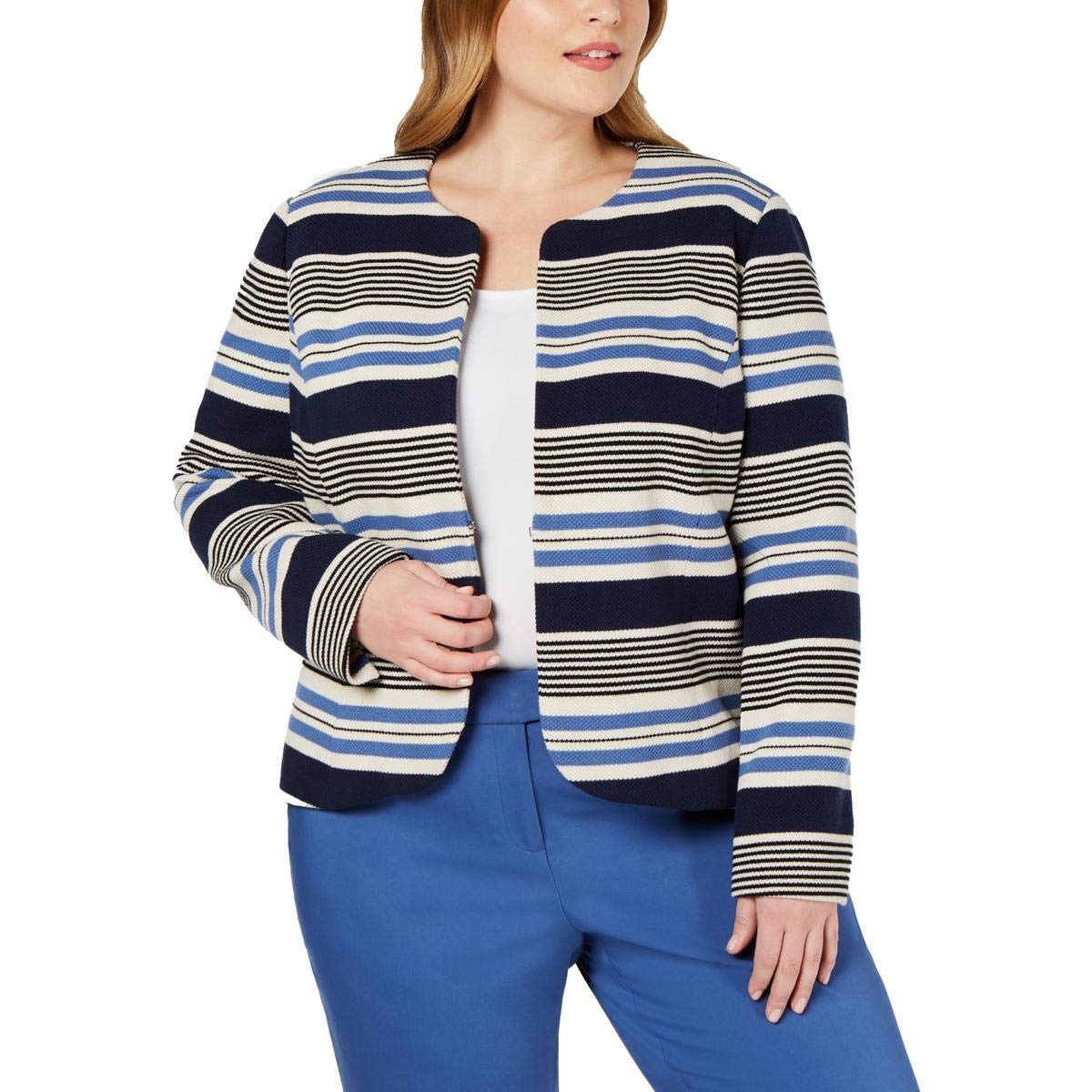 Veste tulipe rayée Anne Klein ajustement parfait silhouettes pulpeuses