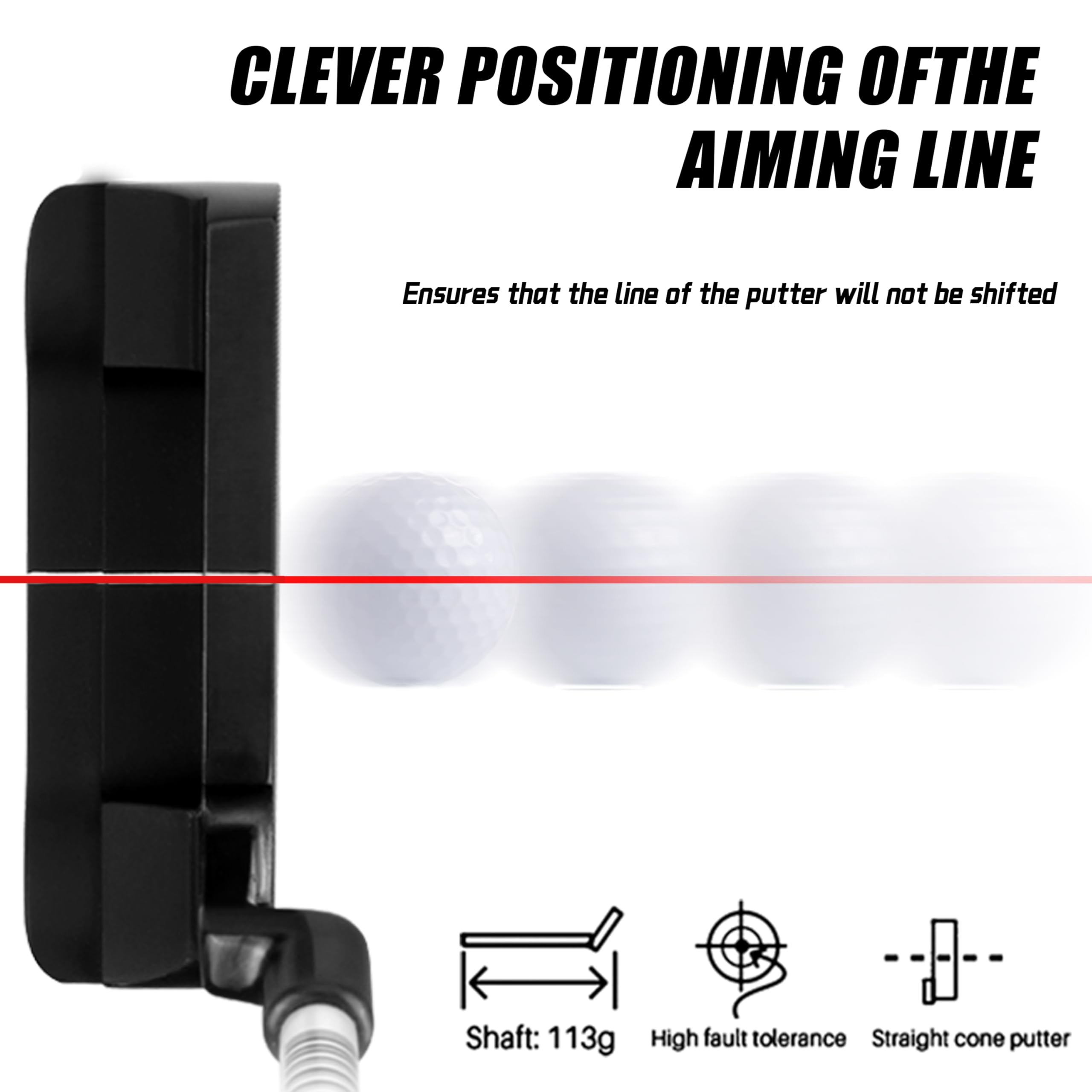 PGM Putter de Golf para Zurdos, Eje de Acero 950, Cabeza de Acero Inoxidable