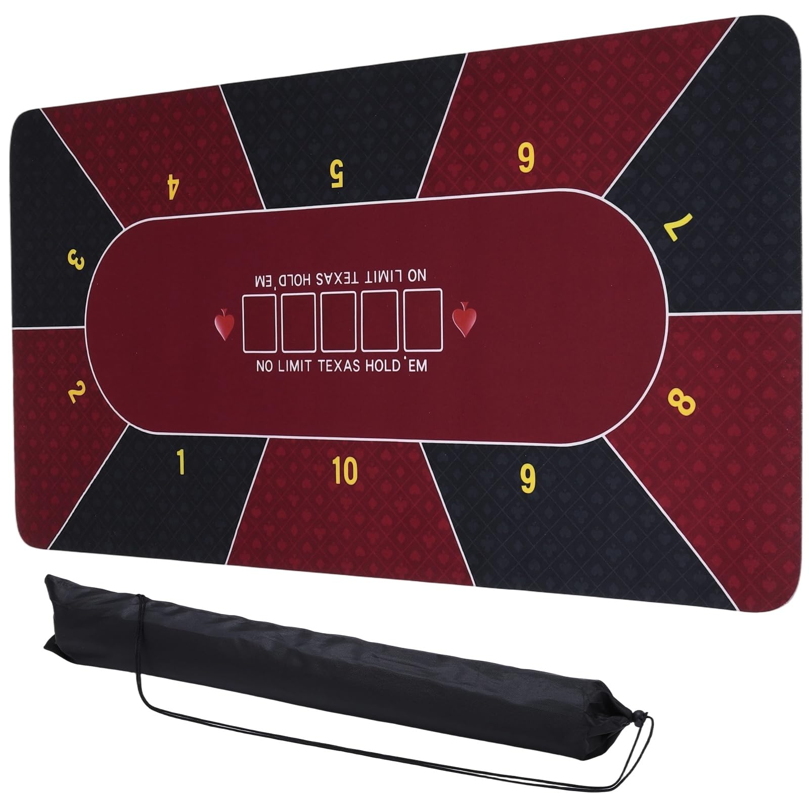 DTGN Portable Poker Table Mat, 120 x 60 cm Non-Slip Foldable Rubber Poker Mat, Noise Reduction Table Top with Polyester Storage Bag for Tabletop Games Home Games Night, Purple Red
