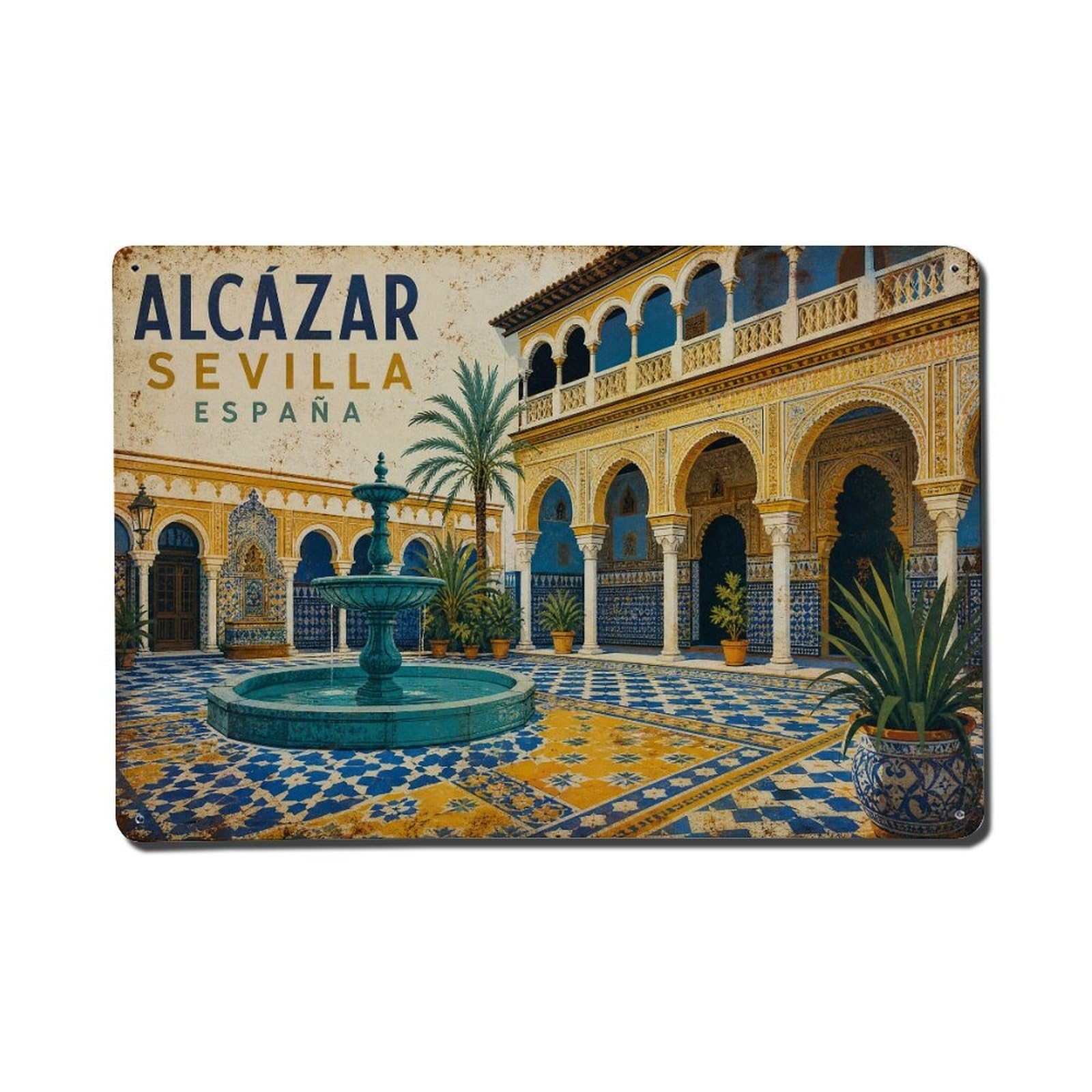 Metal Tin Sign Vintage Travel Seville Spain