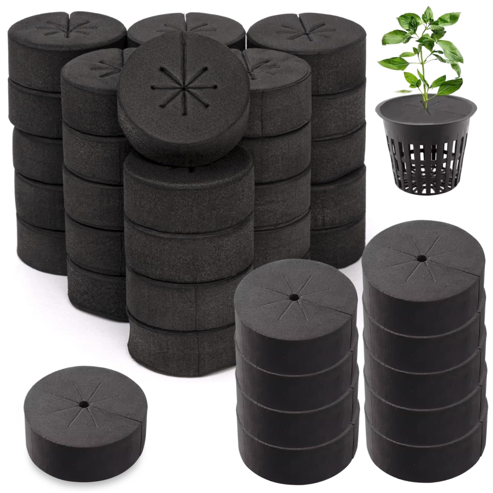 Dorccsi Black 40Pcs Cloning Collars, Eva Hydroponic Sponges Clone Collars, 8 Spokes Diy Foam Cloner Insert Fit 2 Inch Net Pots, Hydroponics, Aeroponics Hydroponics Supplies Aeroponic Cloner